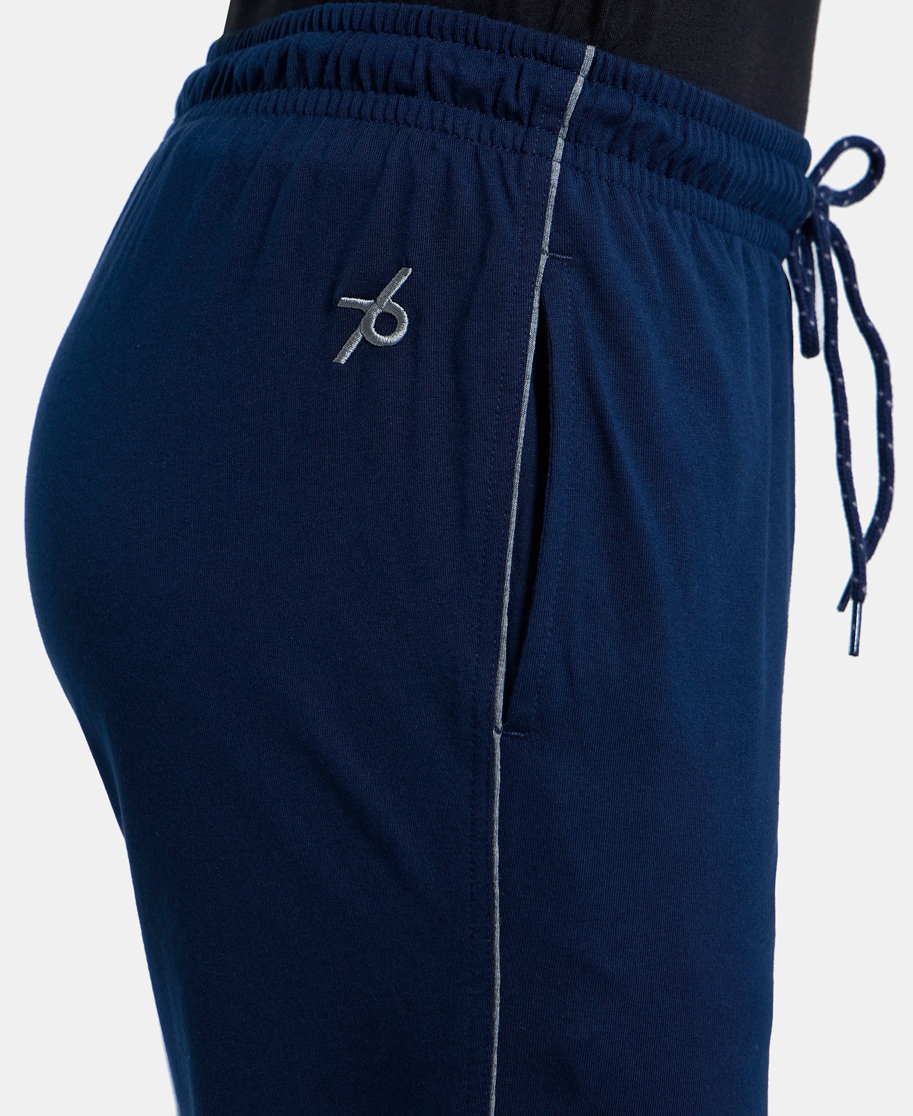 Super Combed Cotton Rich Regular Fit Trackpant with Side Pockets - Navy & Grey Melange - Image 7