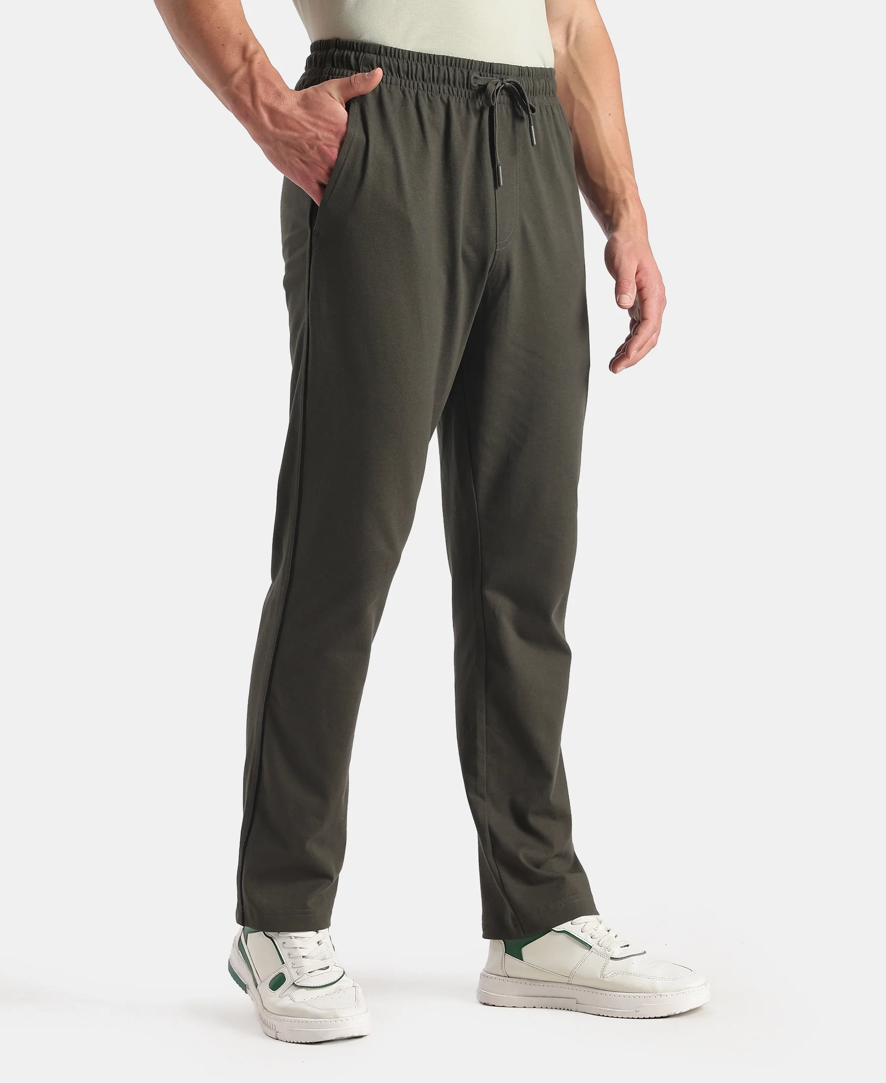Super Combed Cotton Rich Regular Fit Trackpant with Side Pockets - Olive - Image 2