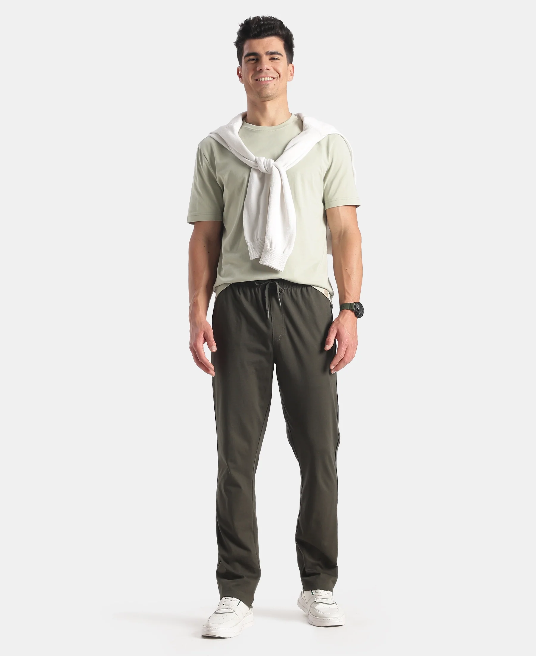 Super Combed Cotton Rich Regular Fit Trackpant with Side Pockets - Olive - Image 4