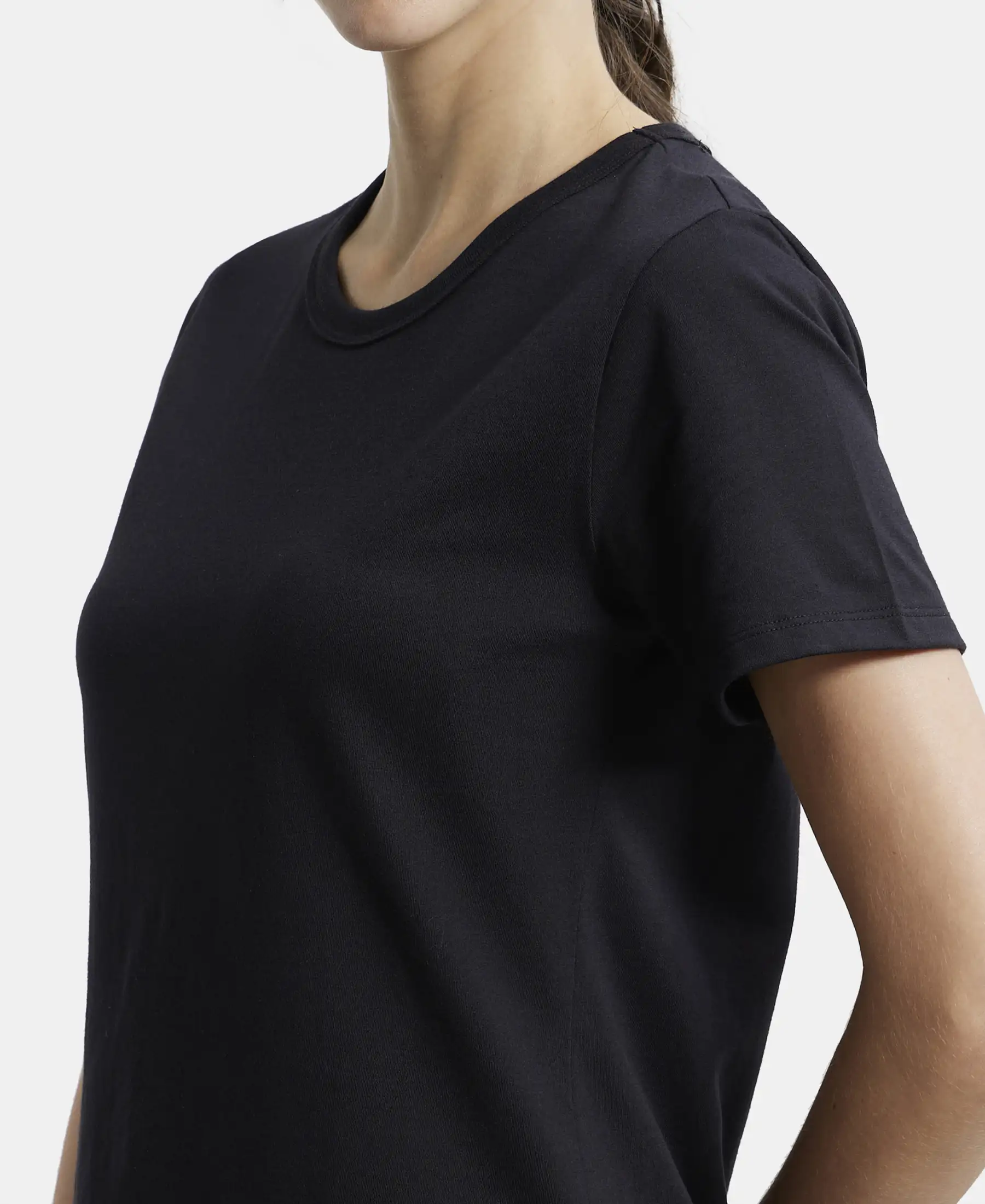 Super Combed Cotton Rich Relaxed Fit Solid Curved Hem Styled Half Sleeve T-Shirt - Black - Image 7