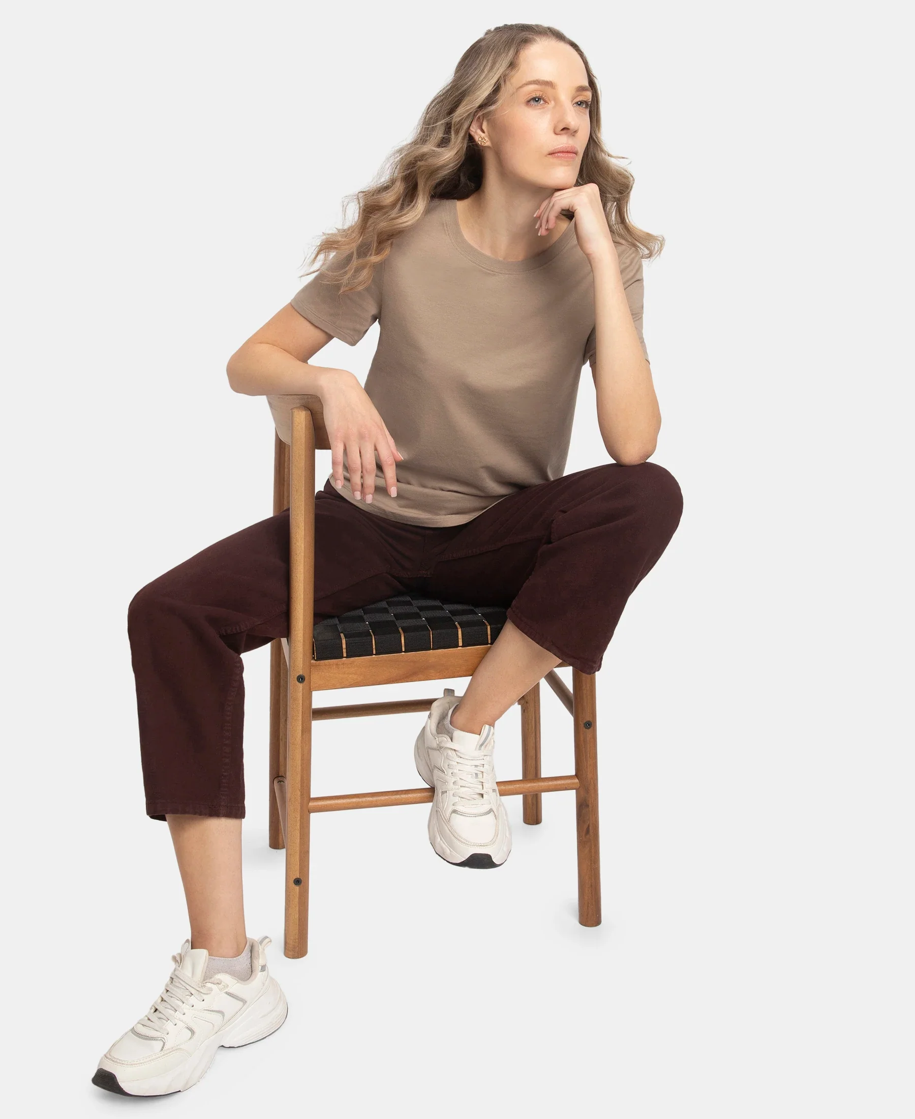 Super Combed Cotton Rich Relaxed Fit Solid Curved Hem Styled Half Sleeve T-Shirt - Desert Taupe - Image 6