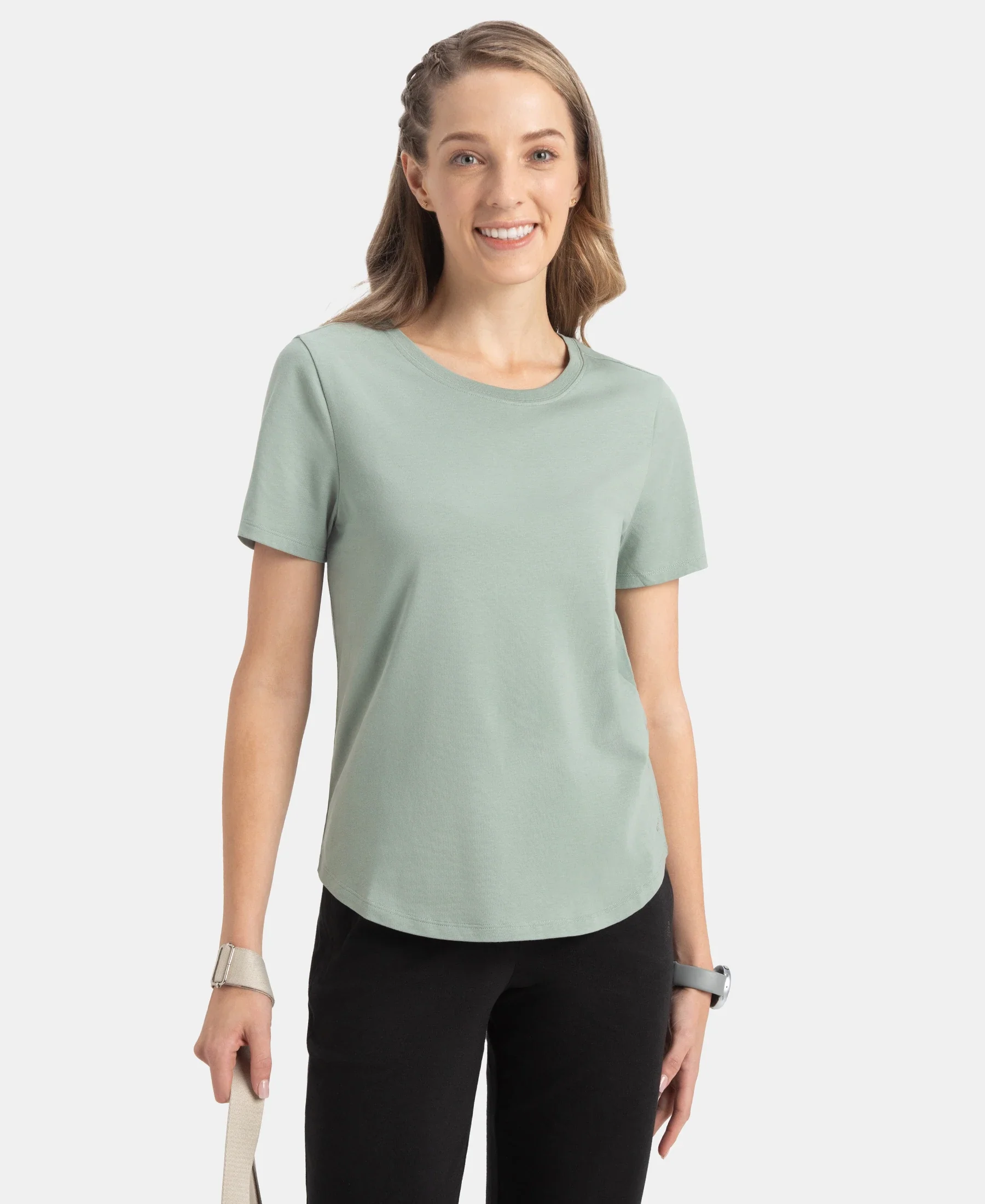Super Combed Cotton Rich Relaxed Fit Solid Curved Hem Styled Half Sleeve T-Shirt - Iceberg Green - Image 5