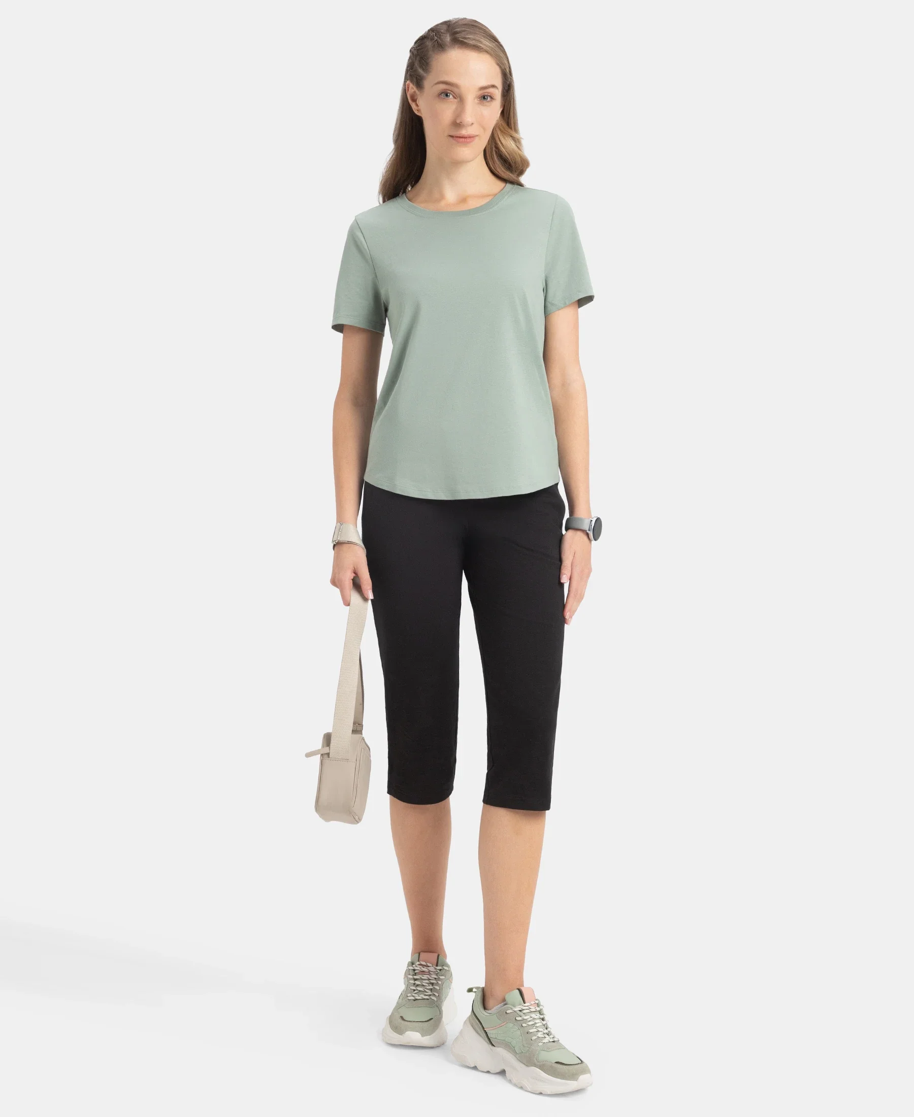 Super Combed Cotton Rich Relaxed Fit Solid Curved Hem Styled Half Sleeve T-Shirt - Iceberg Green - Image 6