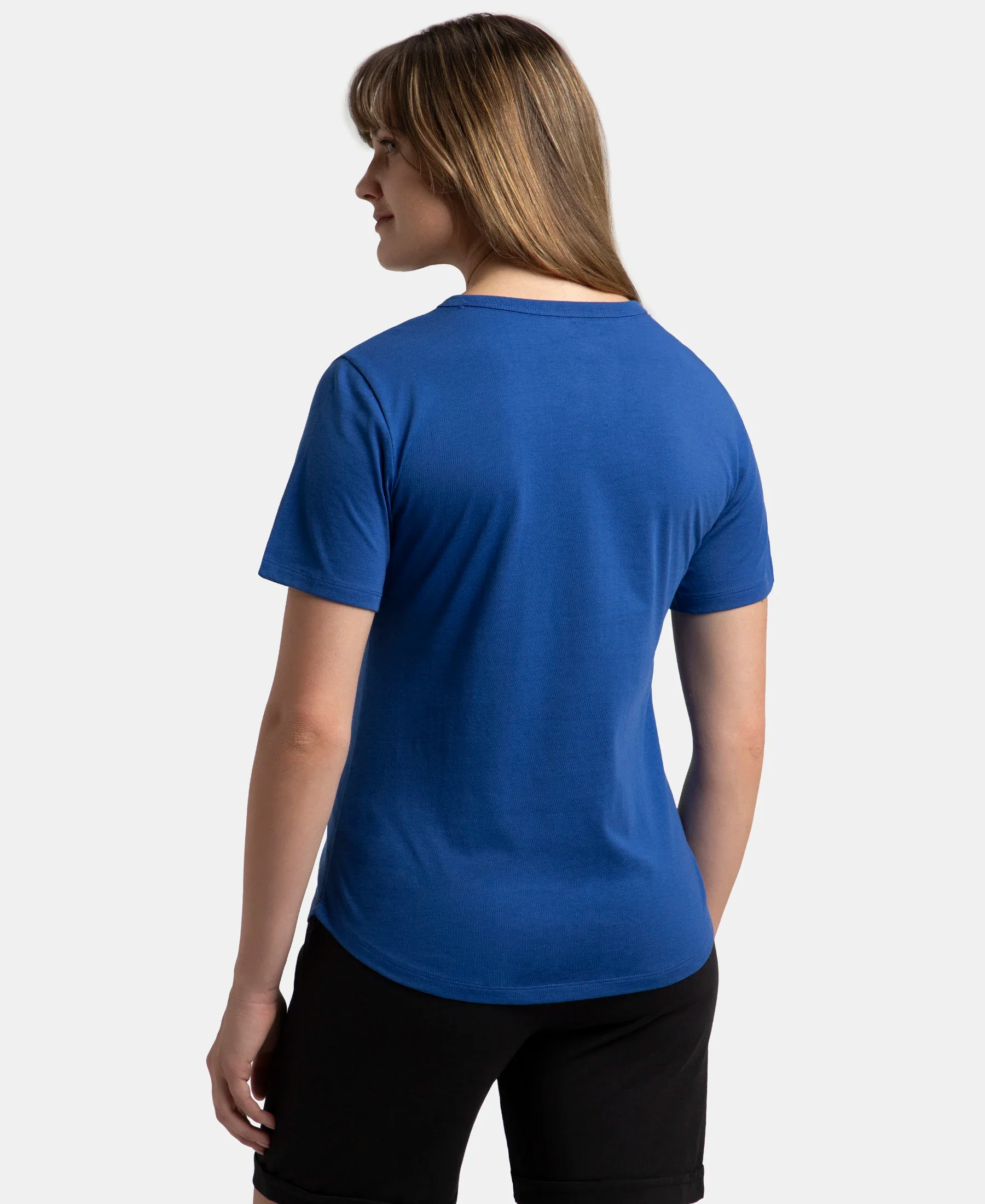 Super Combed Cotton Rich Relaxed Fit Solid Curved Hem Styled Half Sleeve T-Shirt - Mazarine Blue - Image 3