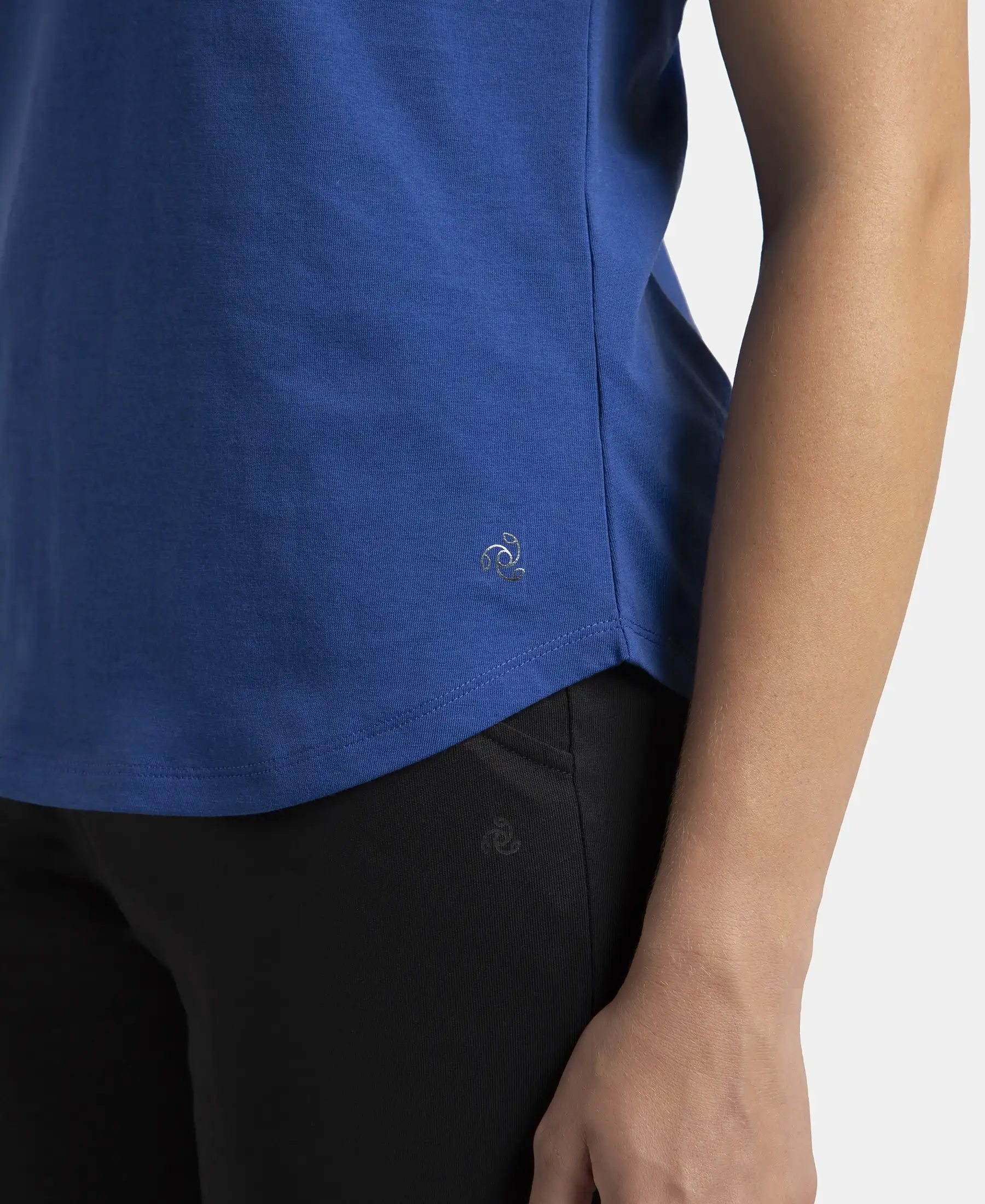 Super Combed Cotton Rich Relaxed Fit Solid Curved Hem Styled Half Sleeve T-Shirt - Mazarine Blue - Image 7