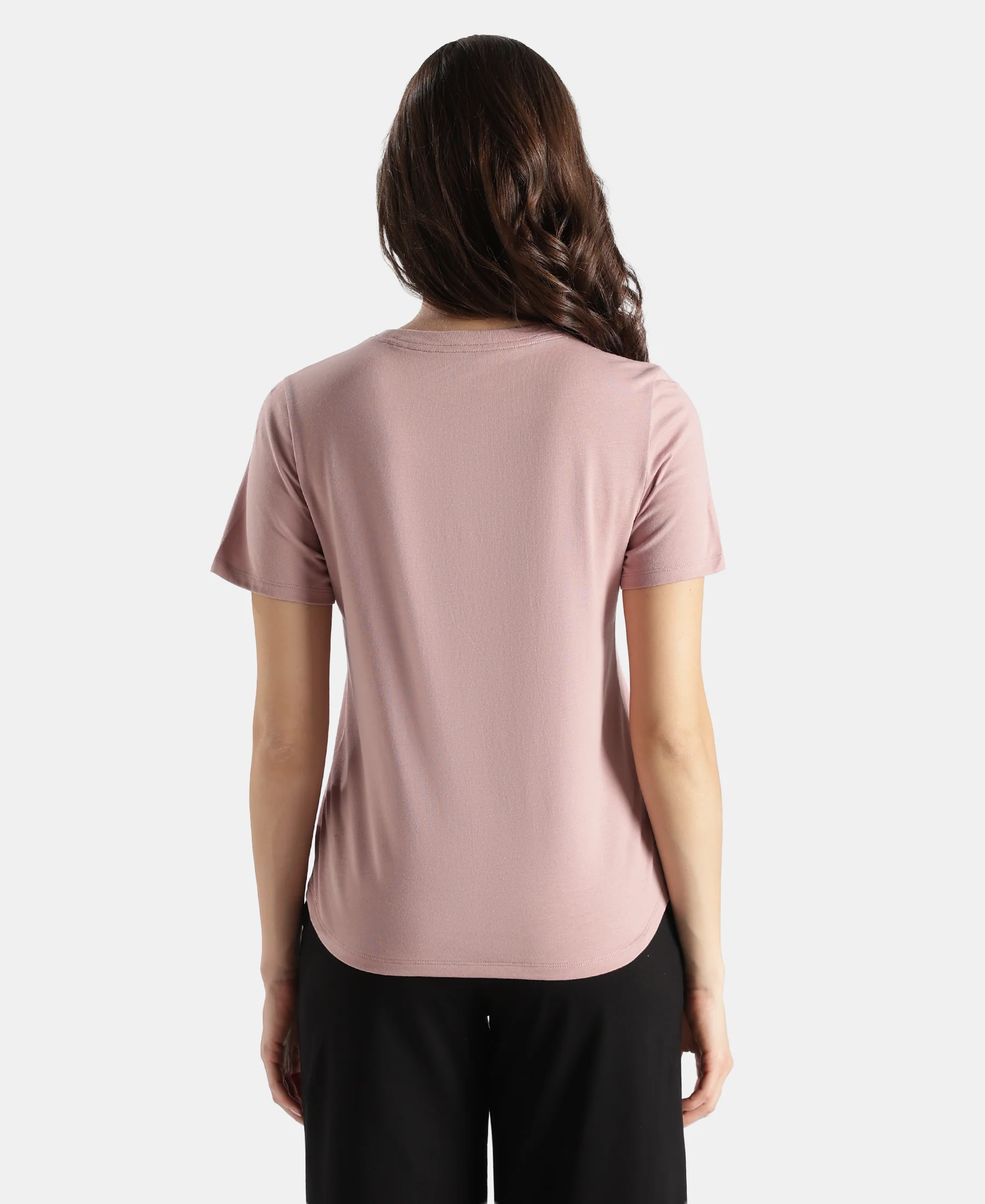Super Combed Cotton Rich Relaxed Fit Solid Curved Hem Styled Half Sleeve T-Shirt - Woodrose - Image 3