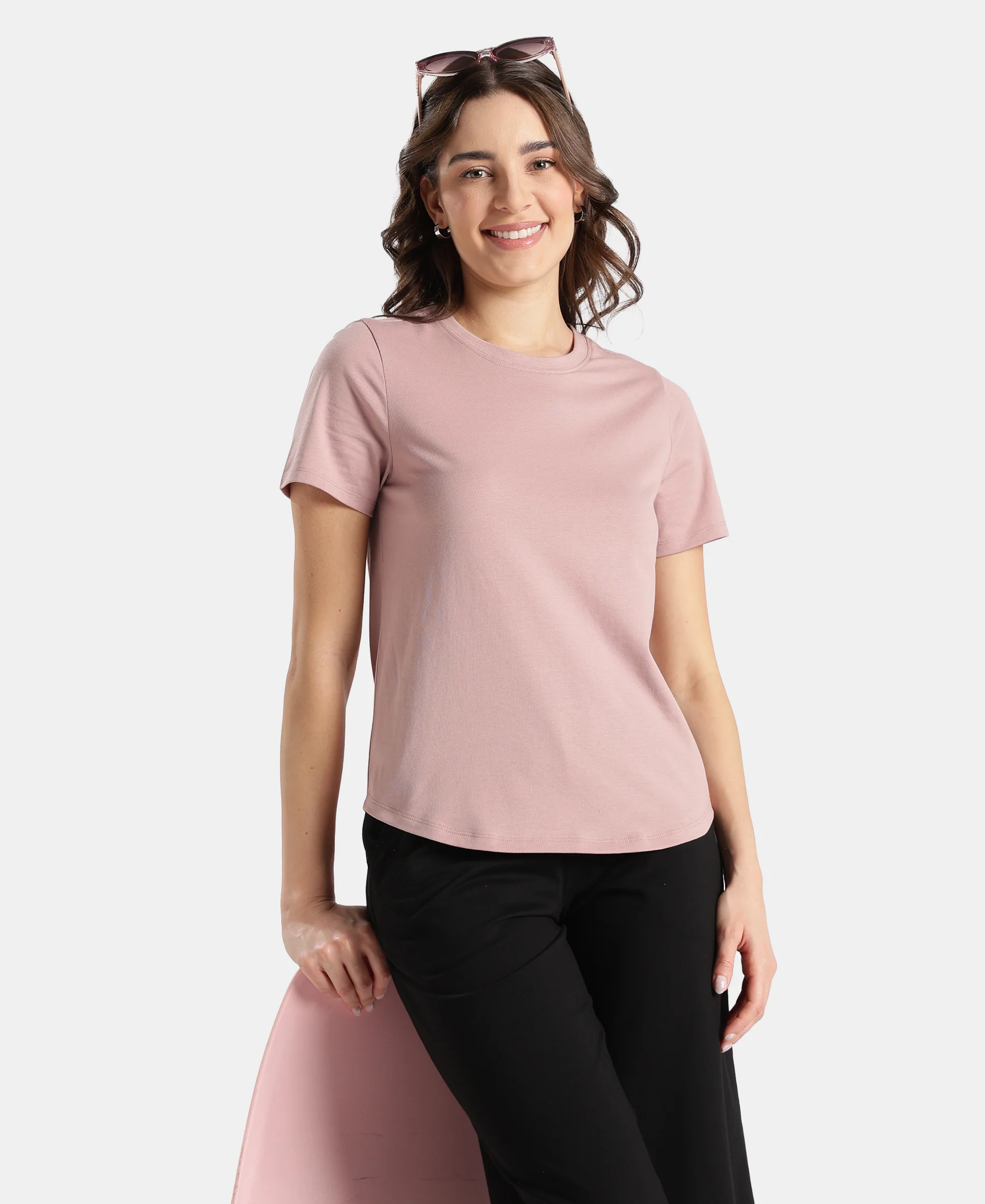 Super Combed Cotton Rich Relaxed Fit Solid Curved Hem Styled Half Sleeve T-Shirt - Woodrose - Image 5