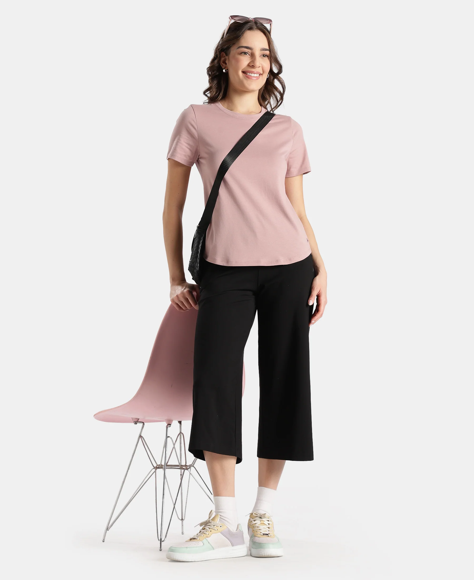 Super Combed Cotton Rich Relaxed Fit Solid Curved Hem Styled Half Sleeve T-Shirt - Woodrose - Image 6