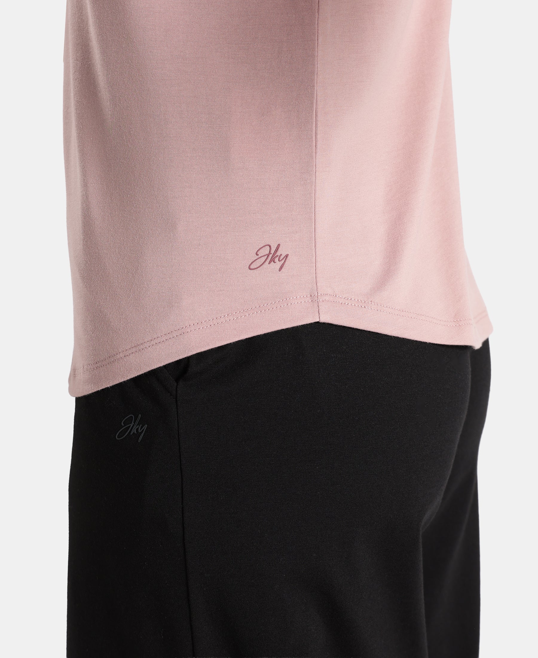 Super Combed Cotton Rich Relaxed Fit Solid Curved Hem Styled Half Sleeve T-Shirt - Woodrose - Image 8