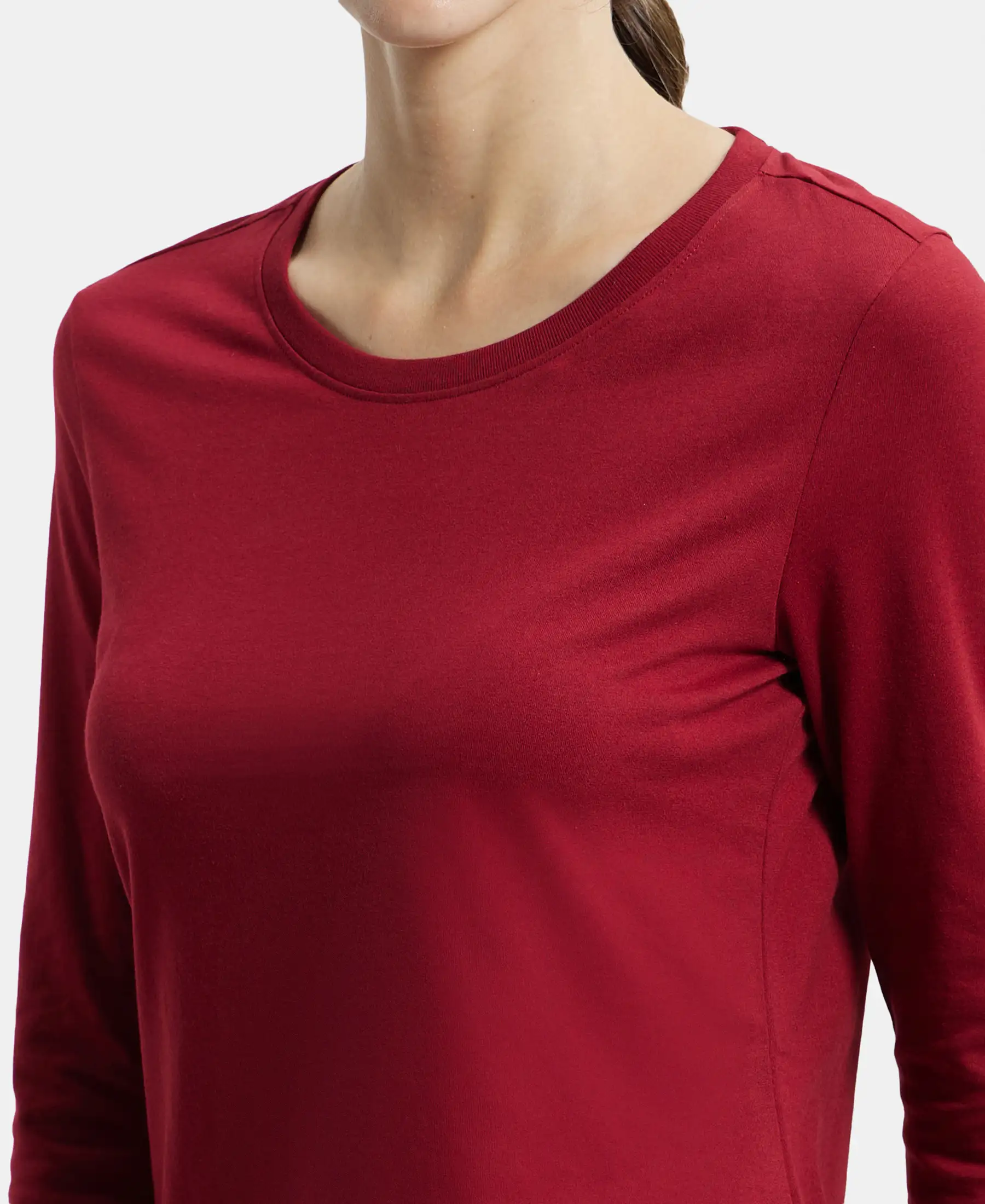 Super Combed Cotton Rich Relaxed Fit Solid Round Neck Full Sleeve T-Shirt - Rhubarb - Image 7