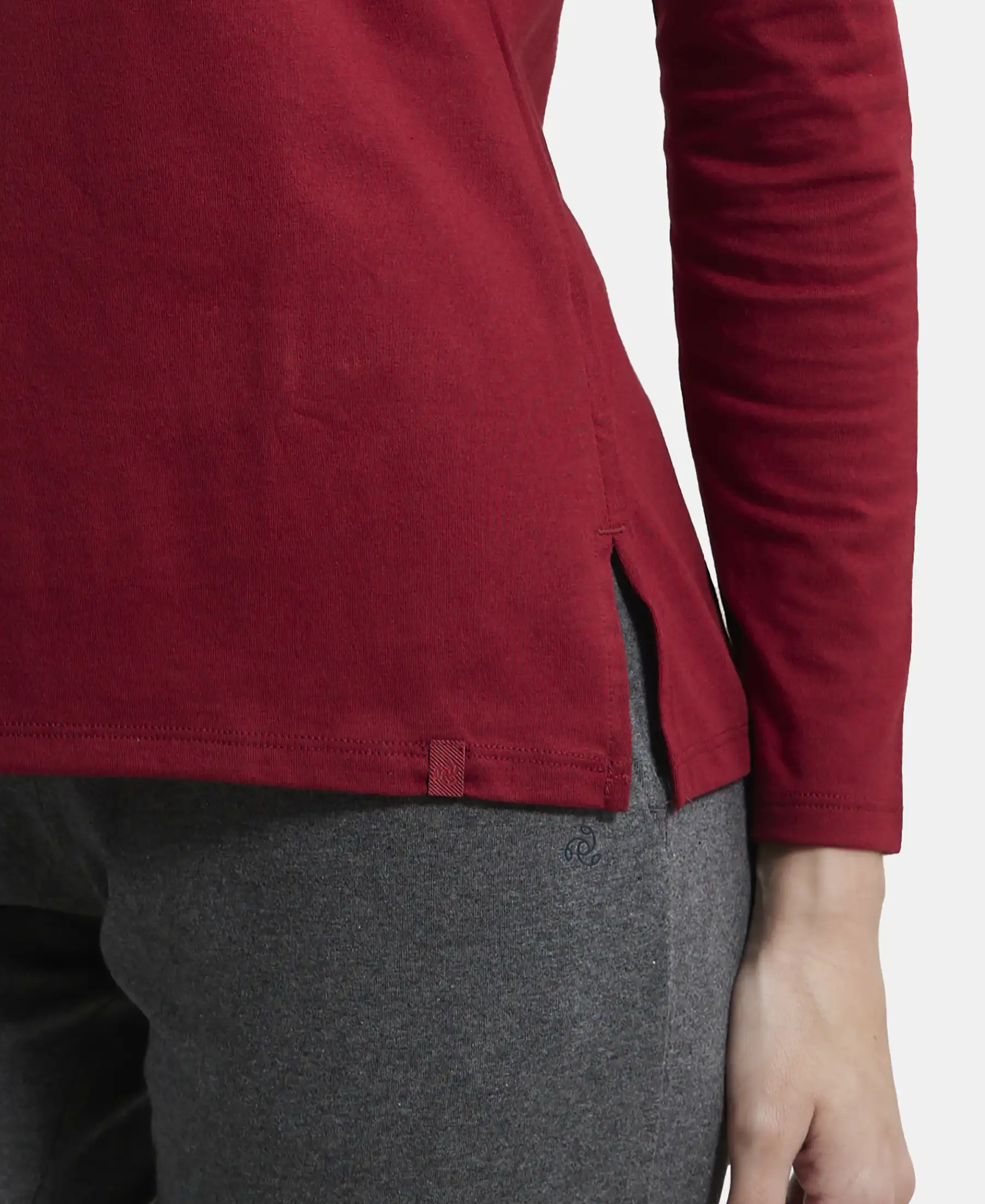 Super Combed Cotton Rich Relaxed Fit Solid Round Neck Full Sleeve T-Shirt - Rhubarb - Image 8