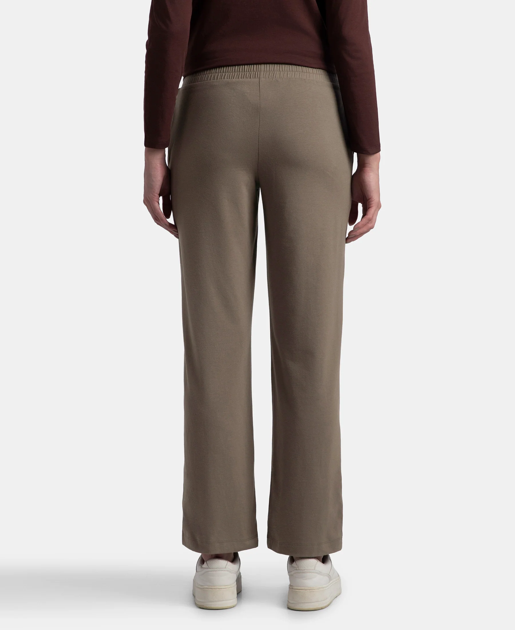 Super Combed Cotton Rich Relaxed Fit Wide Leg Pants with Side Pockets - Dark Khaki - Image 3
