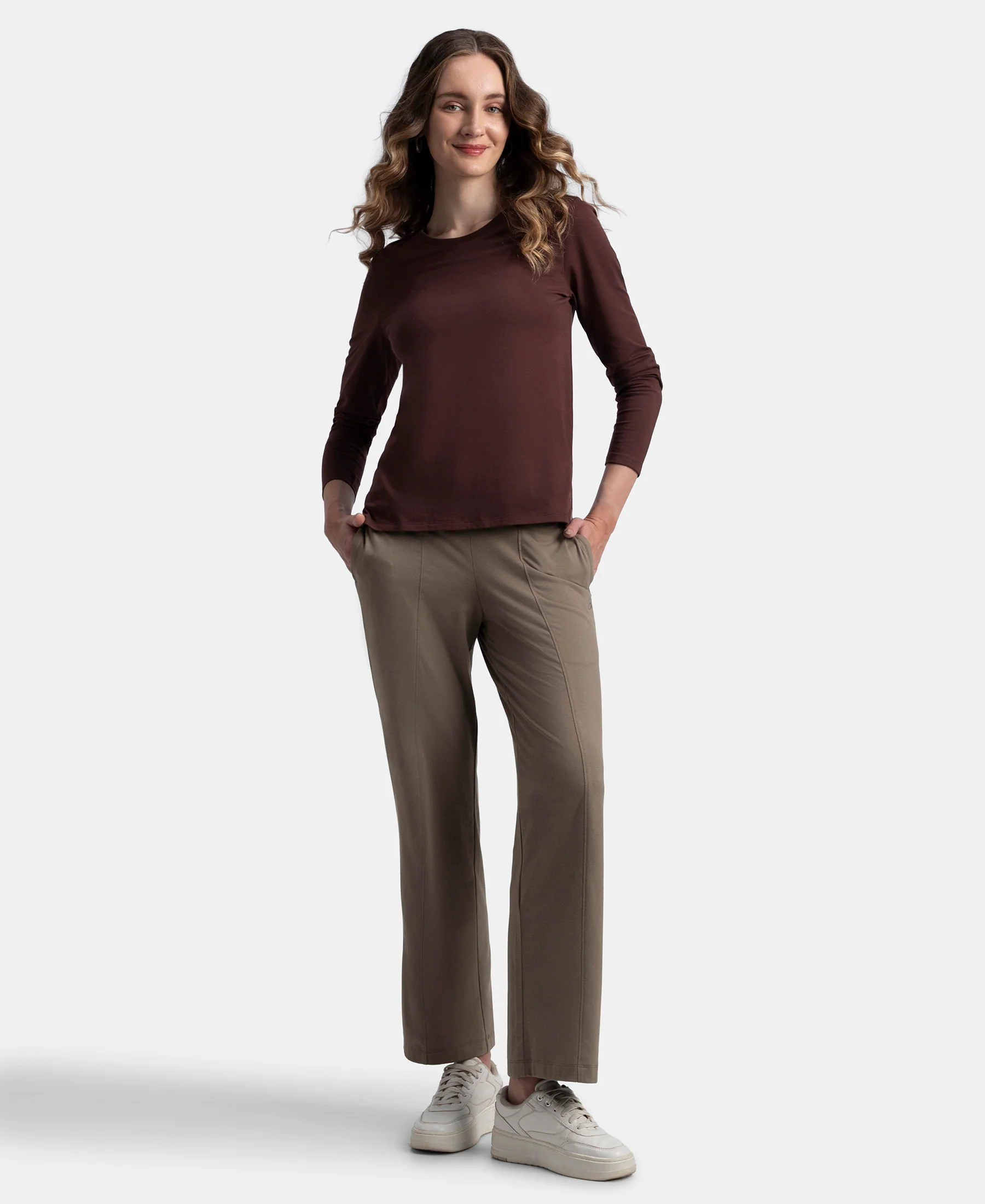 Super Combed Cotton Rich Relaxed Fit Wide Leg Pants with Side Pockets - Dark Khaki - Image 4
