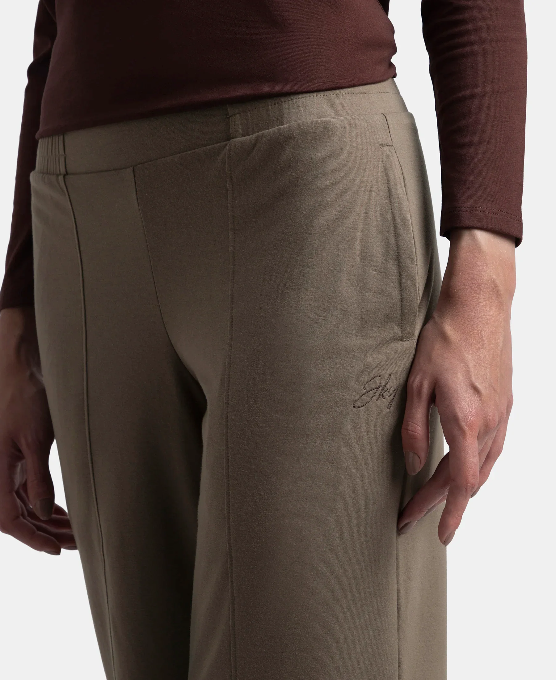 Super Combed Cotton Rich Relaxed Fit Wide Leg Pants with Side Pockets - Dark Khaki - Image 7