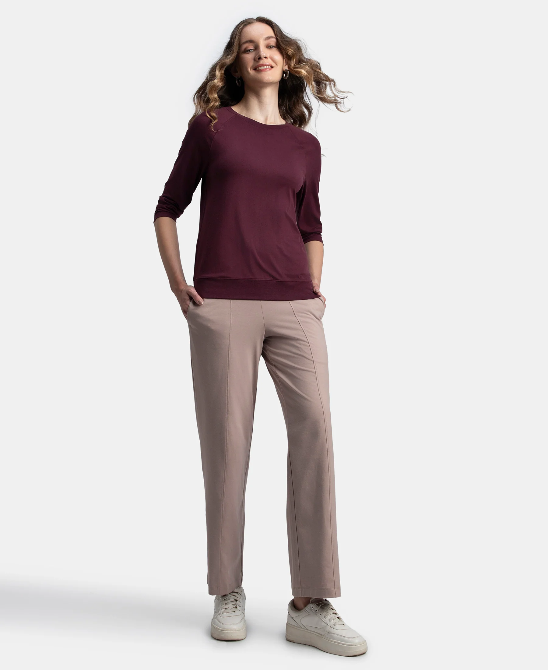 Super Combed Cotton Rich Relaxed Fit Wide Leg Pants with Side Pockets - Mocha - Image 4