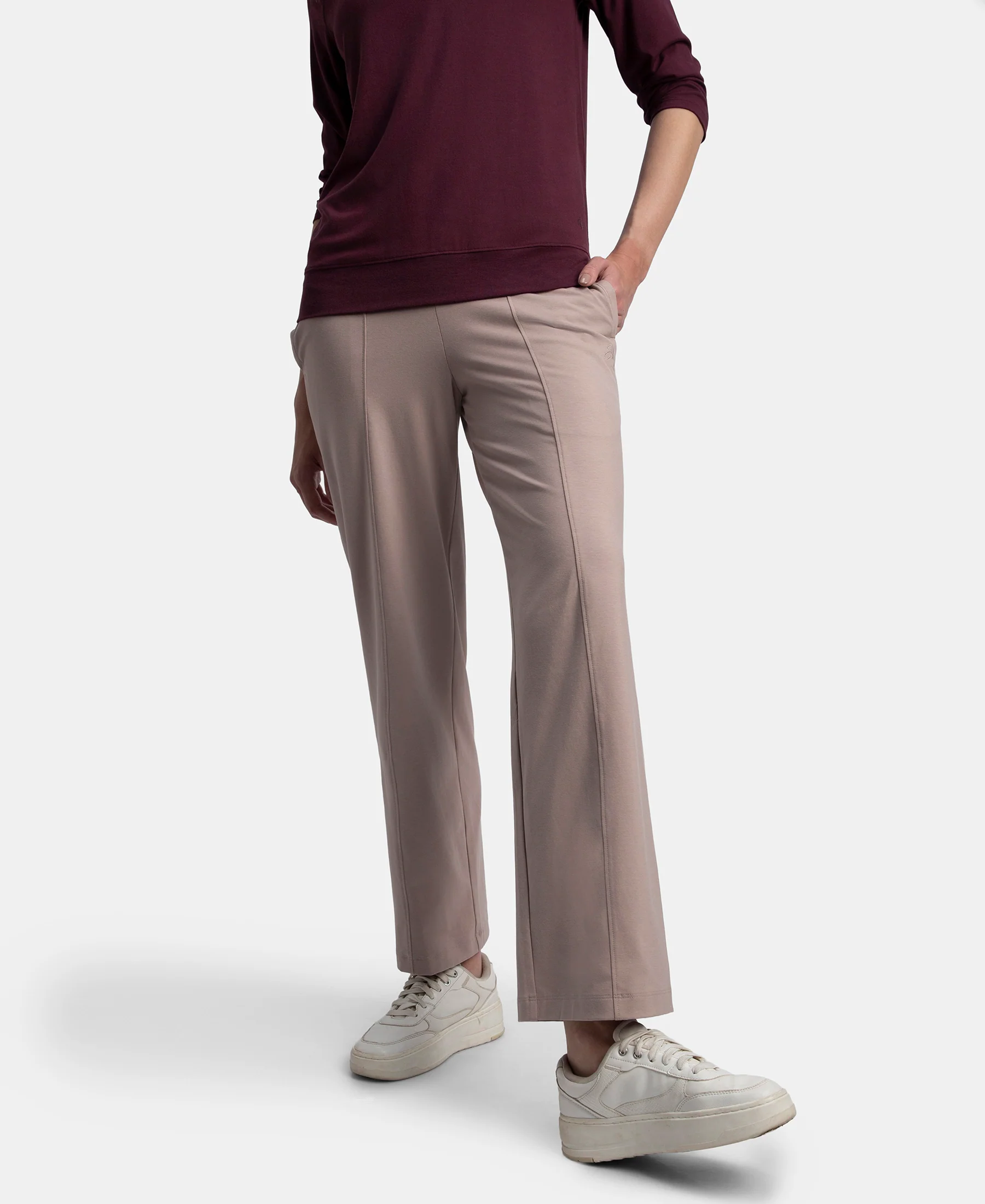 Super Combed Cotton Rich Relaxed Fit Wide Leg Pants with Side Pockets - Mocha - Image 5