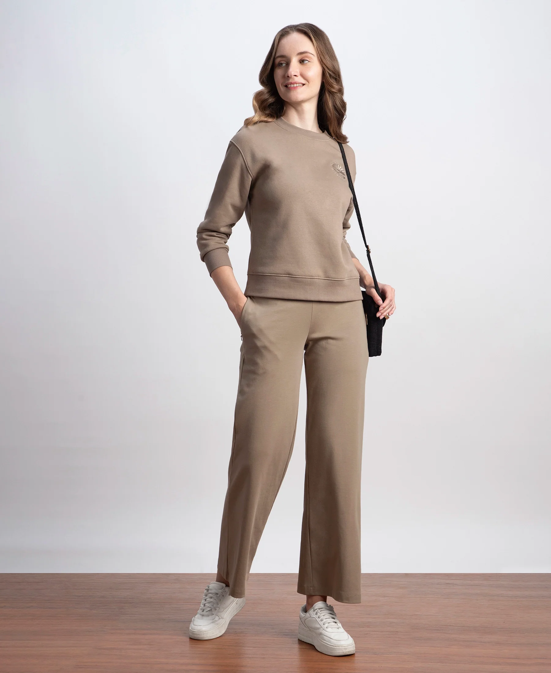Super Combed Cotton Rich Relaxed Fit Wide Leg Pants with Zipper Pockets - Desert Taupe - Image 6