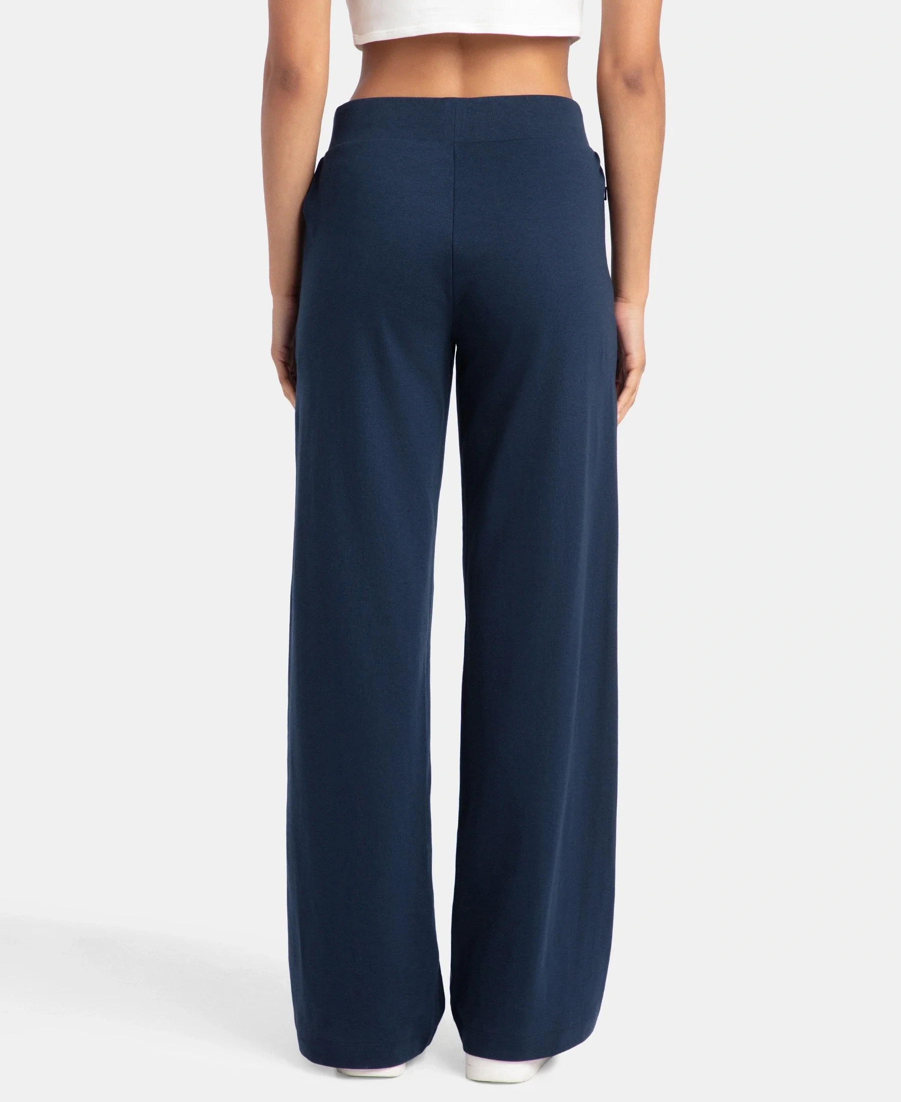 Super Combed Cotton Rich Relaxed Fit Wide Leg Pants with Zipper Pockets - Navy - Image 3