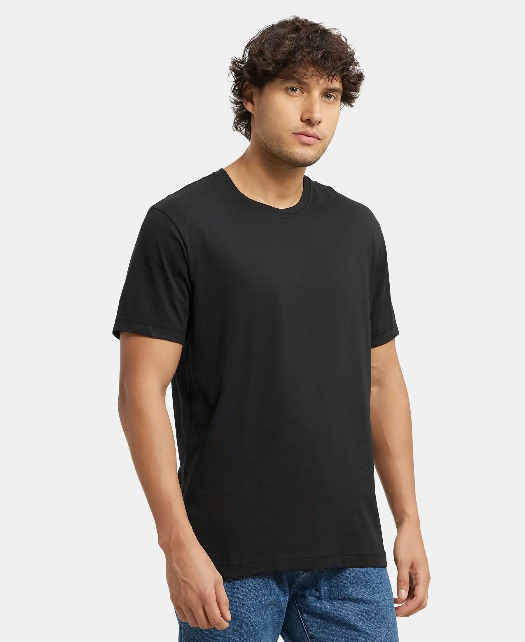 Super Combed Cotton Rich Round Neck Half Sleeve T-Shirt - Black - Image 2