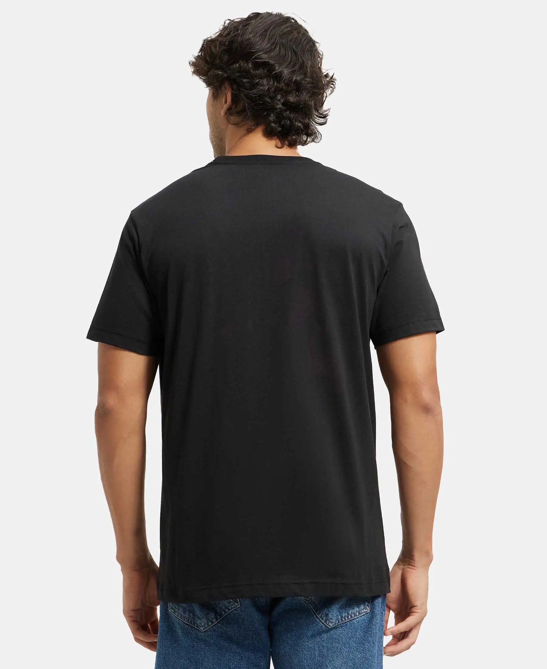 Super Combed Cotton Rich Round Neck Half Sleeve T-Shirt - Black - Image 3