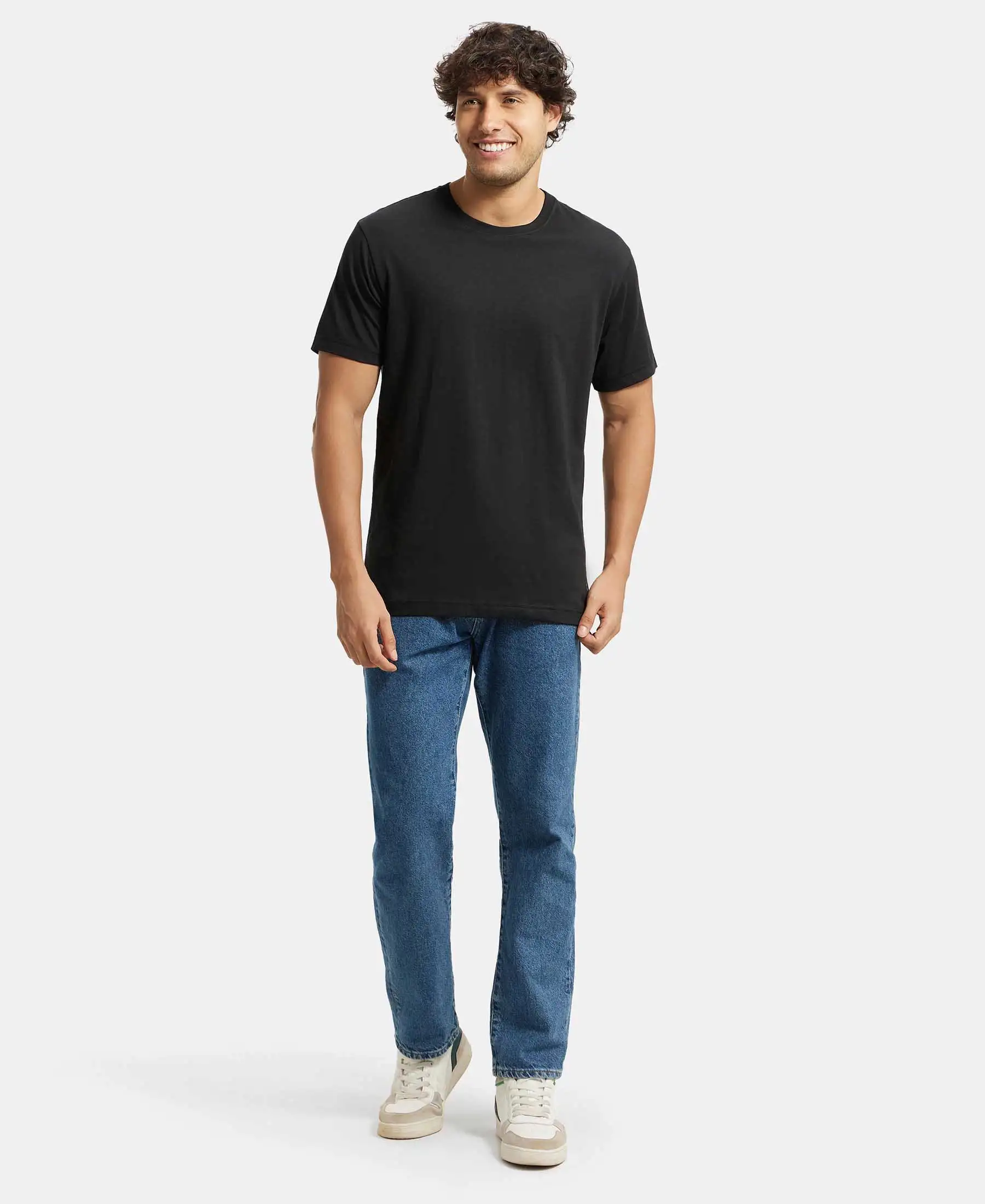 Super Combed Cotton Rich Round Neck Half Sleeve T-Shirt - Black - Image 4