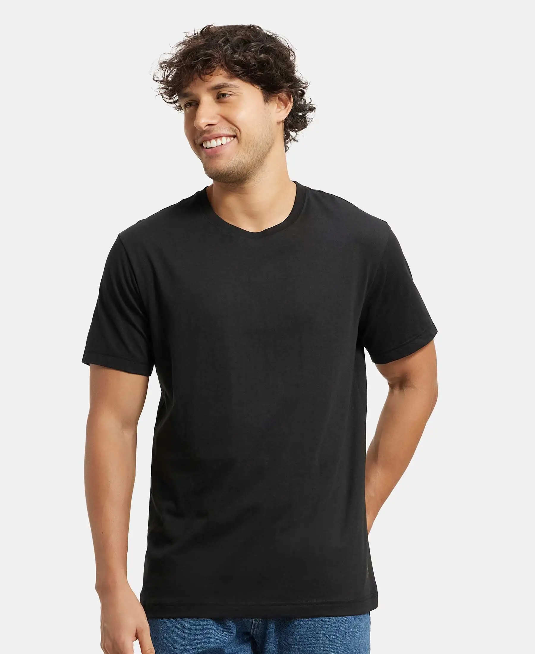 Super Combed Cotton Rich Round Neck Half Sleeve T-Shirt - Black - Image 5