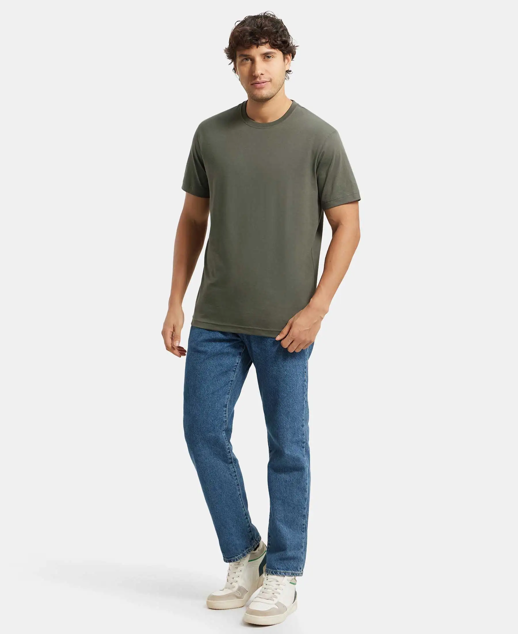 Super Combed Cotton Rich Round Neck Half Sleeve T-Shirt - Deep Olive - Image 6