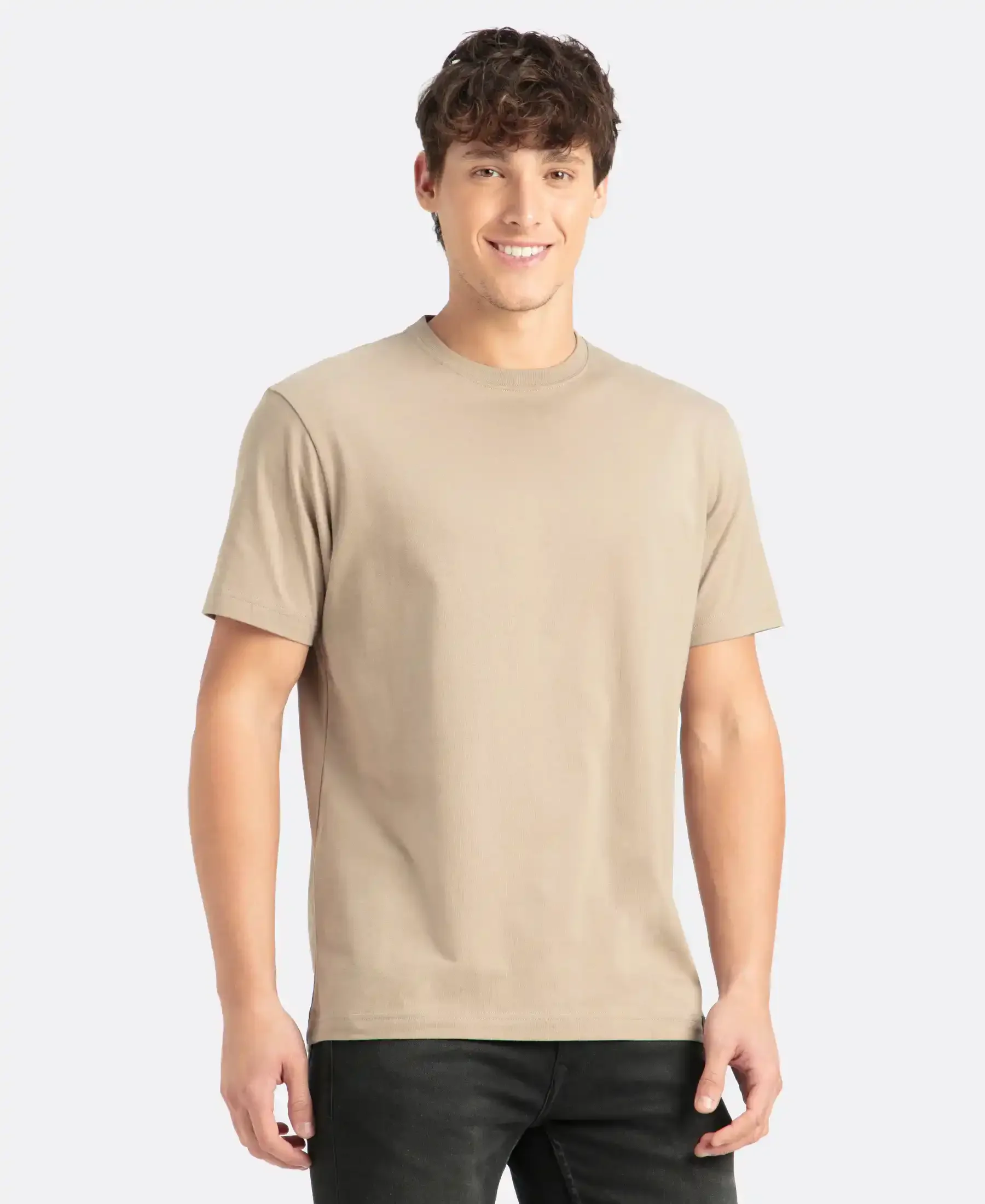 Super Combed Cotton Rich Round Neck Half Sleeve T-Shirt - Desert Taupe - Image 2