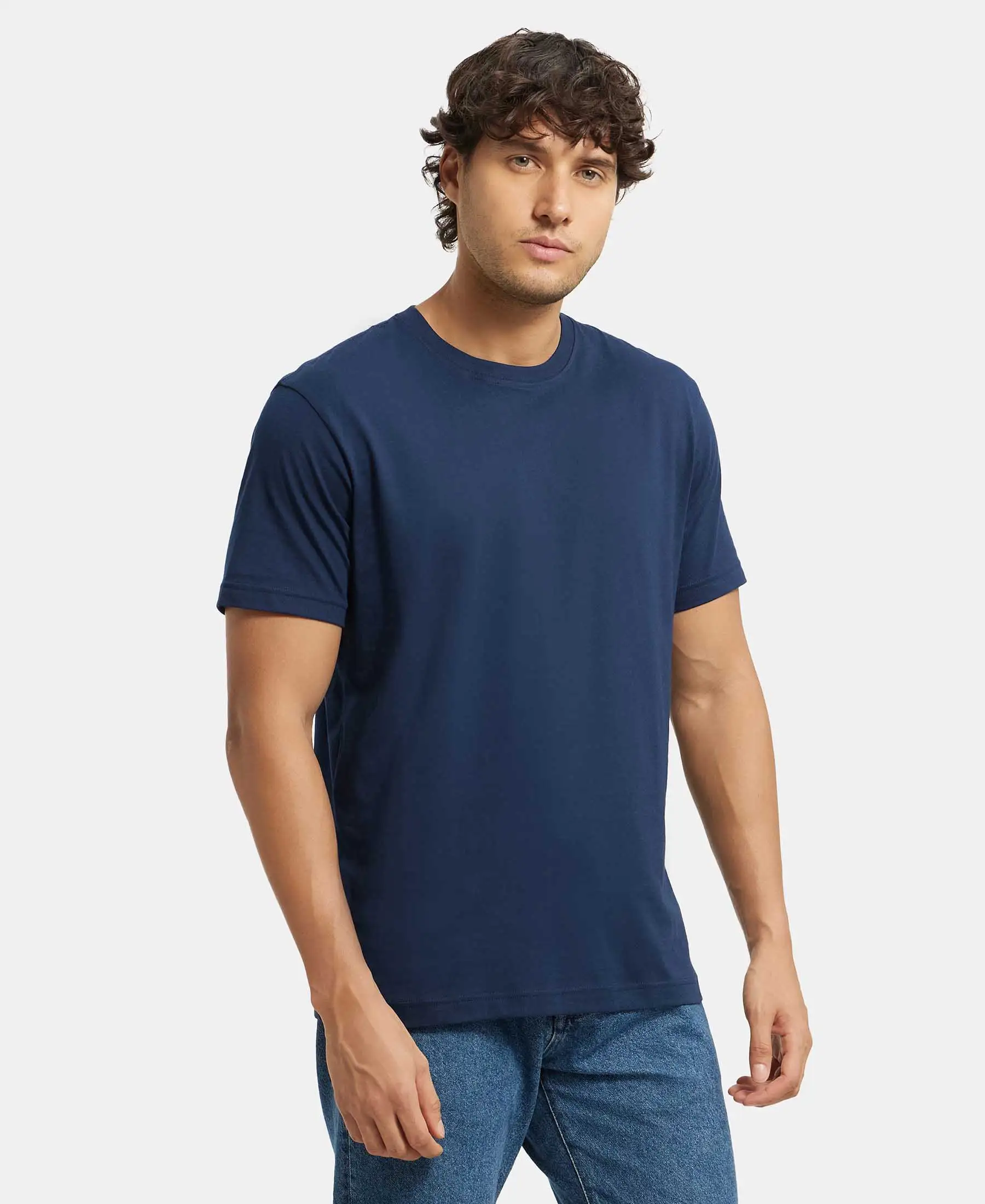 Super Combed Cotton Rich Round Neck Half Sleeve T-Shirt - Navy - Image 2
