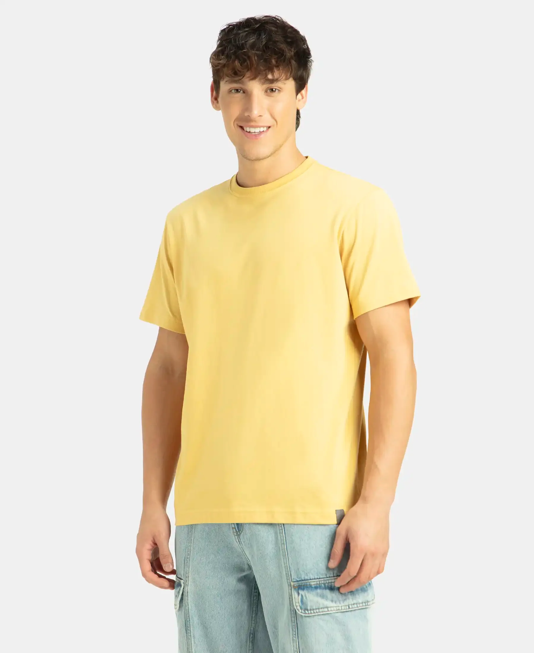 Super Combed Cotton Rich Round Neck Half Sleeve T-Shirt - Ochre - Image 2