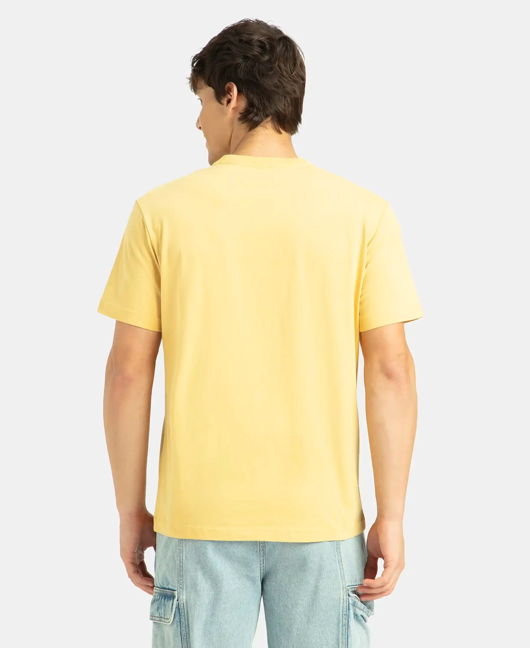 Super Combed Cotton Rich Round Neck Half Sleeve T-Shirt - Ochre - Image 3