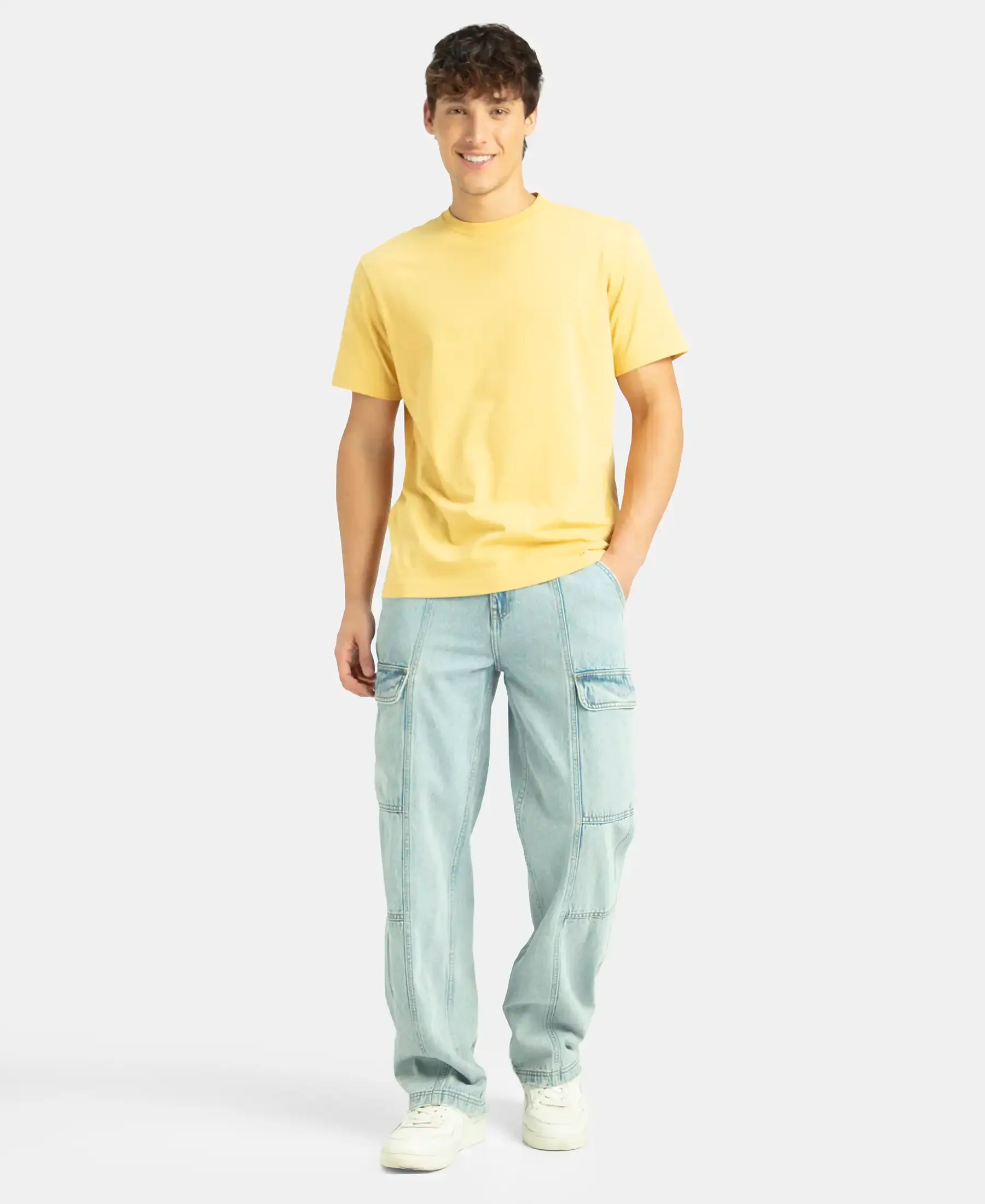 Super Combed Cotton Rich Round Neck Half Sleeve T-Shirt - Ochre - Image 4