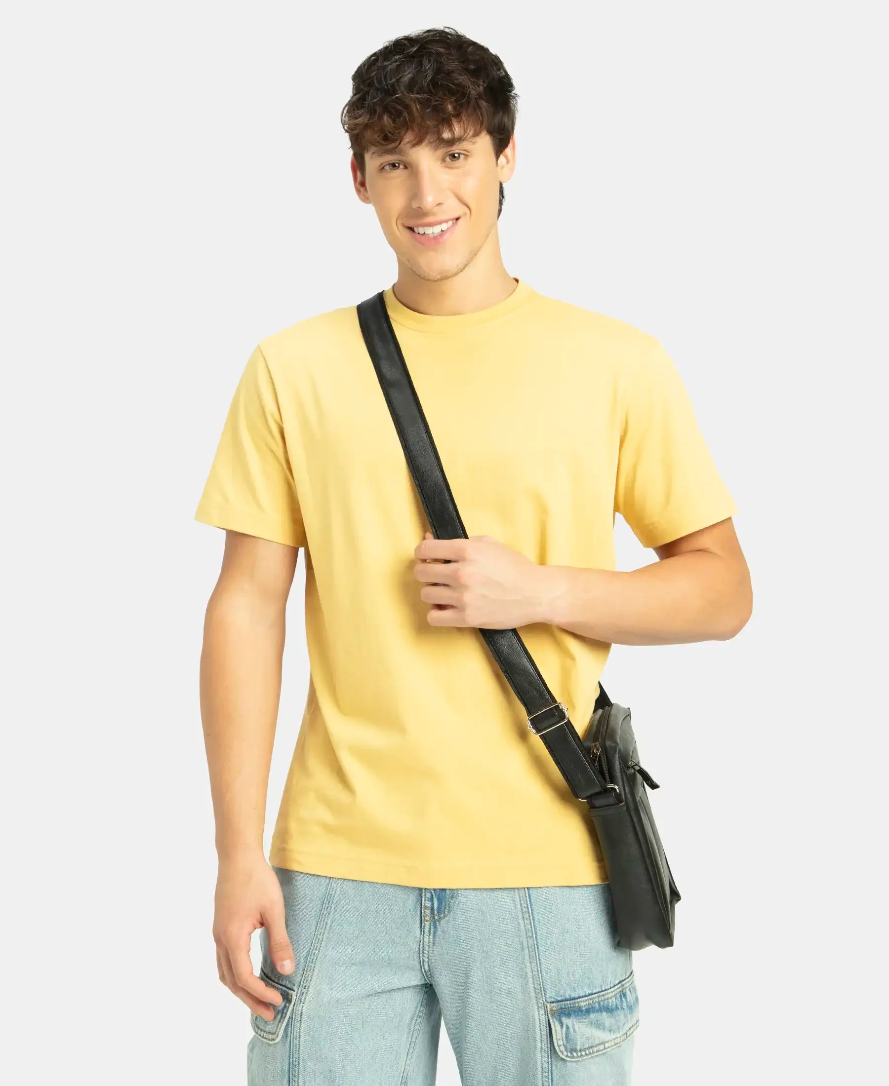 Super Combed Cotton Rich Round Neck Half Sleeve T-Shirt - Ochre - Image 5