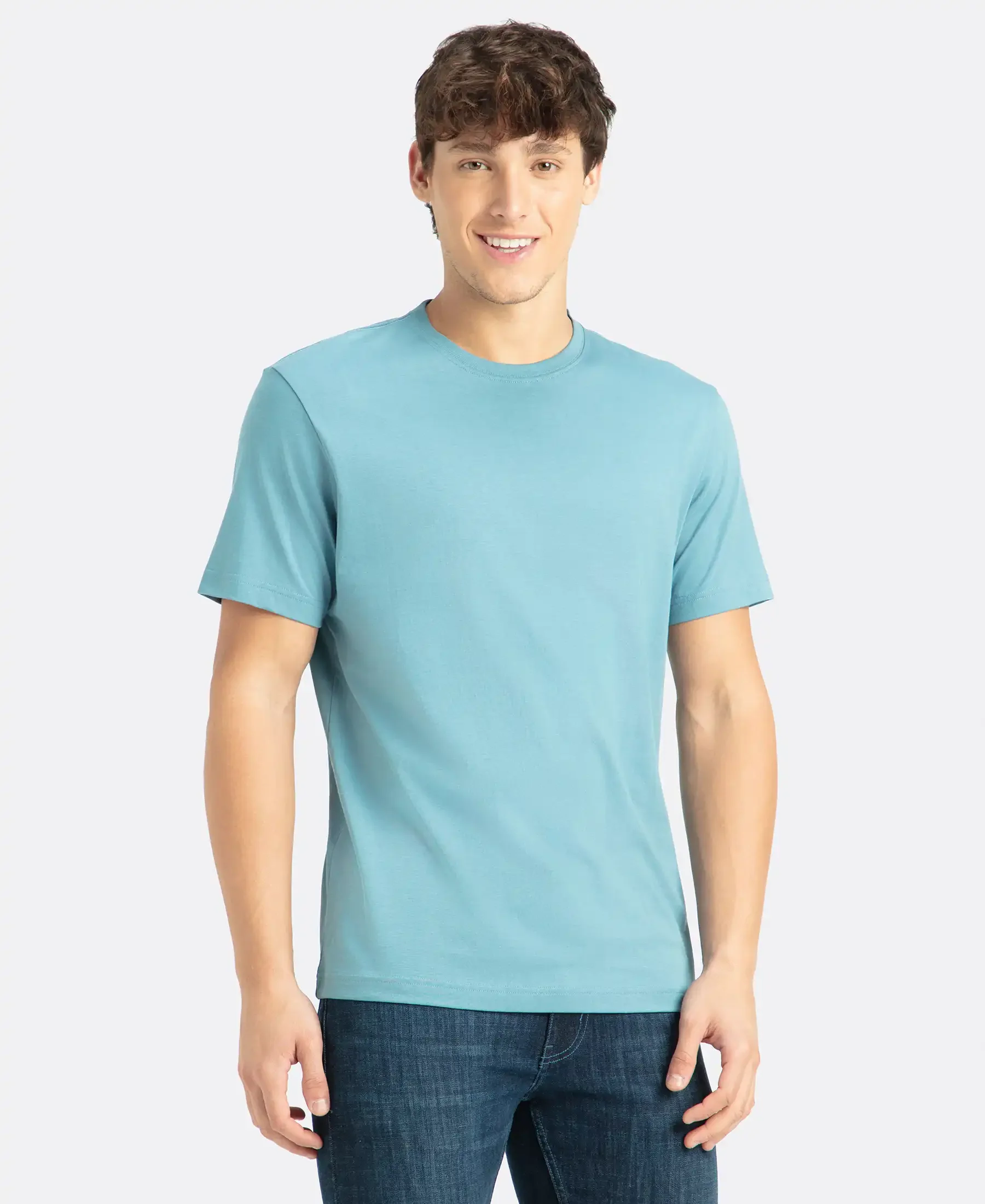 Super Combed Cotton Rich Round Neck Half Sleeve T-Shirt - Provincial Blue - Image 2