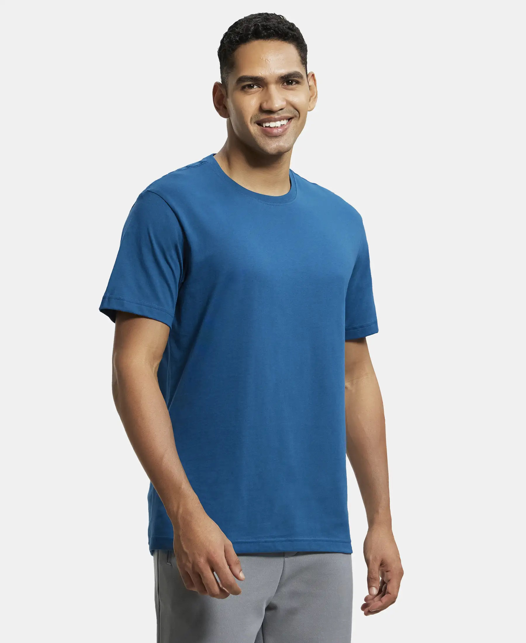 Super Combed Cotton Rich Round Neck Half Sleeve T-Shirt - Seaport Teal - Image 2