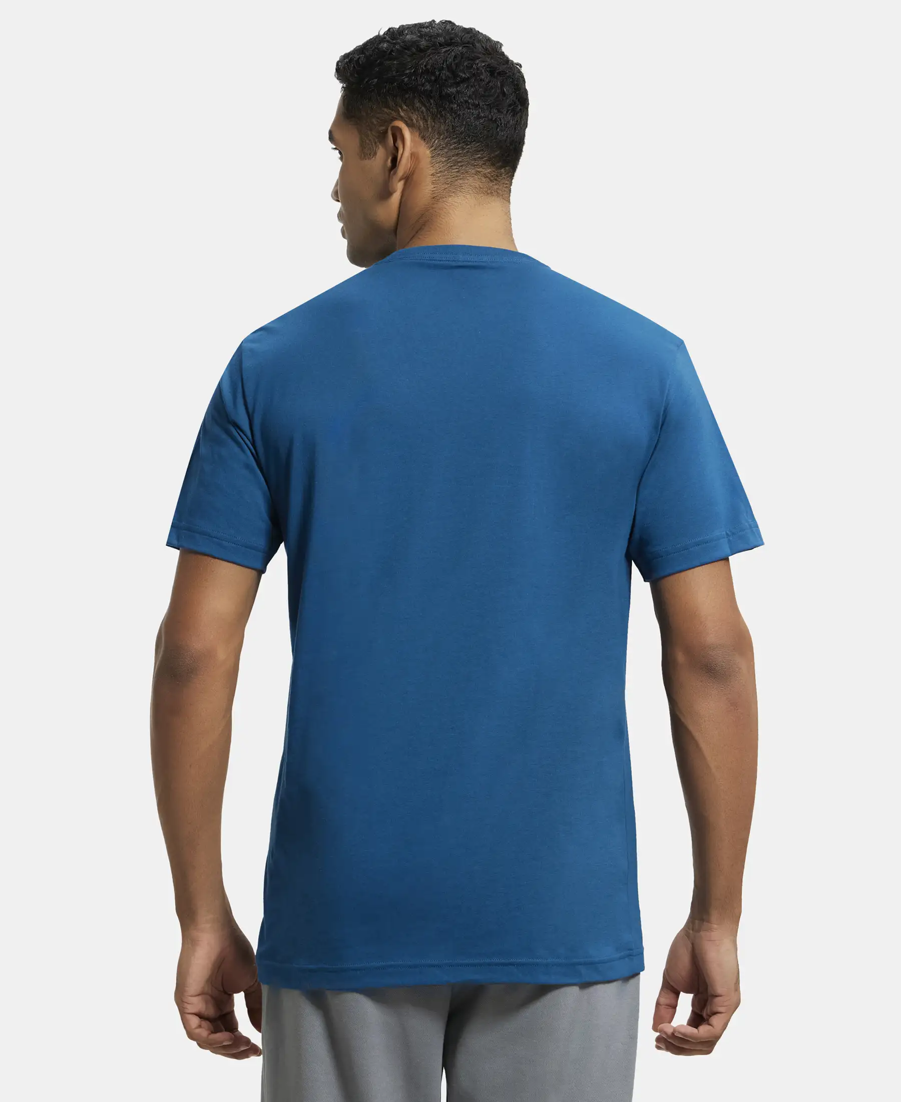 Super Combed Cotton Rich Round Neck Half Sleeve T-Shirt - Seaport Teal - Image 3