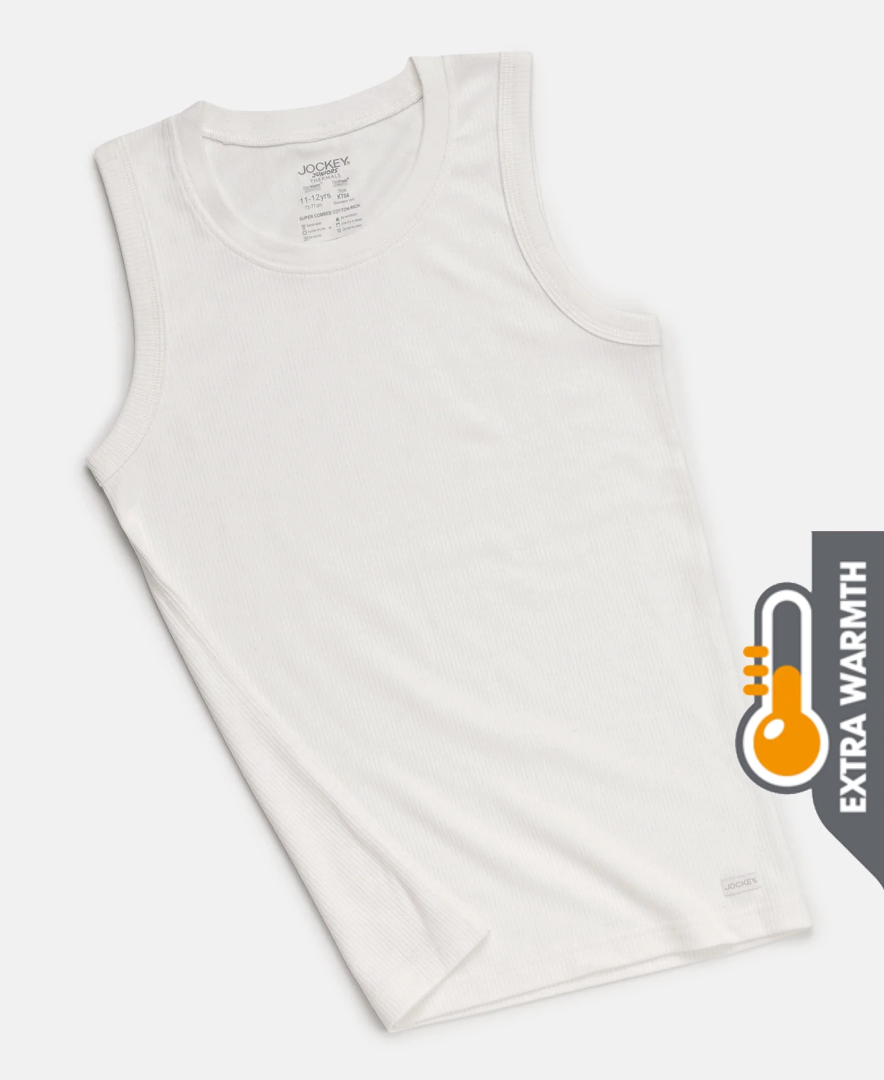 Extra Warmth Kid's Super Combed Cotton Rich Sleeveless Thermal Muscle Vest with StayWarm Treatment - Off White - Image 4