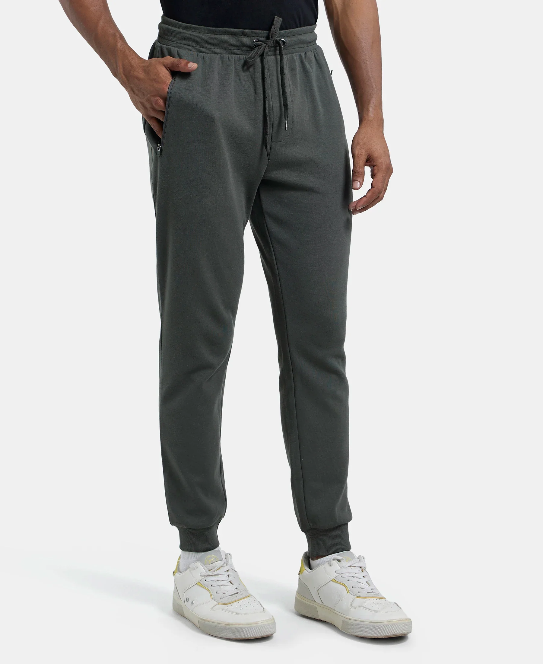 Super Combed Cotton Rich Slim Fit Jogger with Zipper Pockets - Deep Olive - Image 2