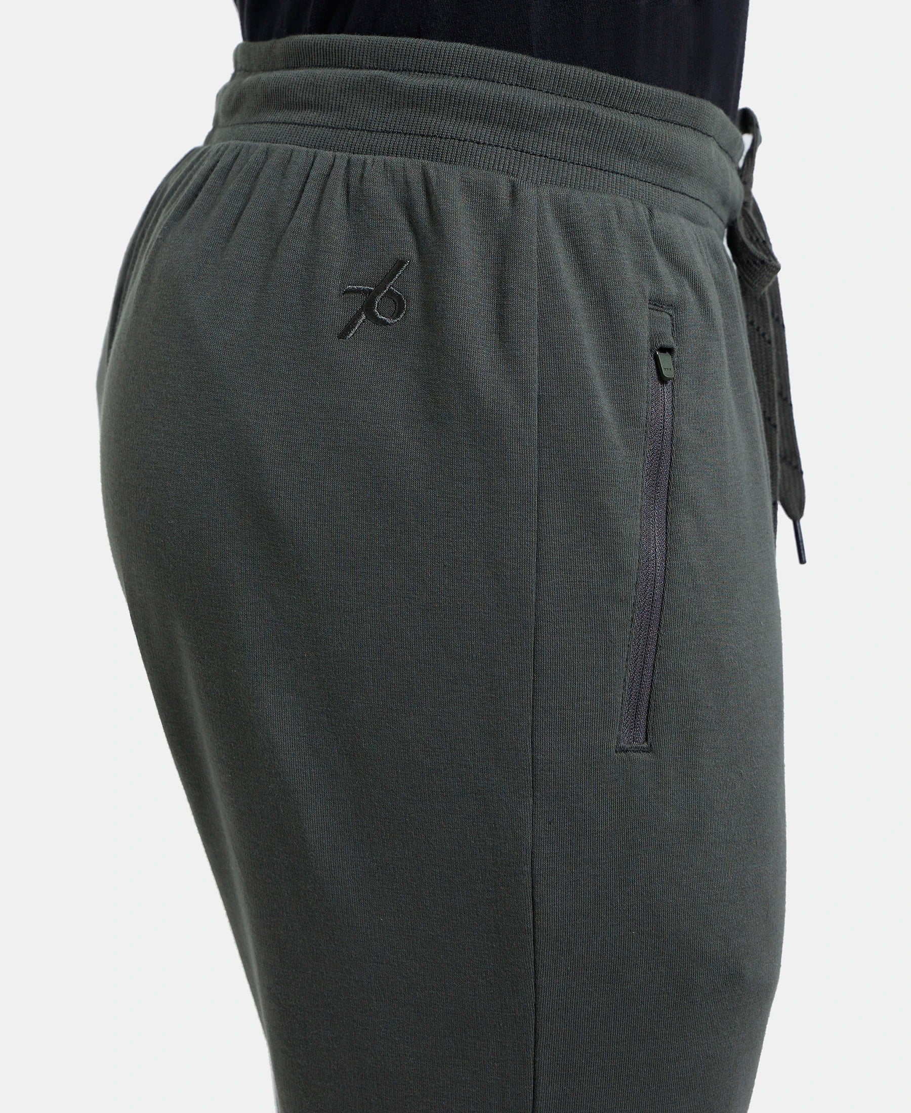 Super Combed Cotton Rich Slim Fit Jogger with Zipper Pockets - Deep Olive - Image 7