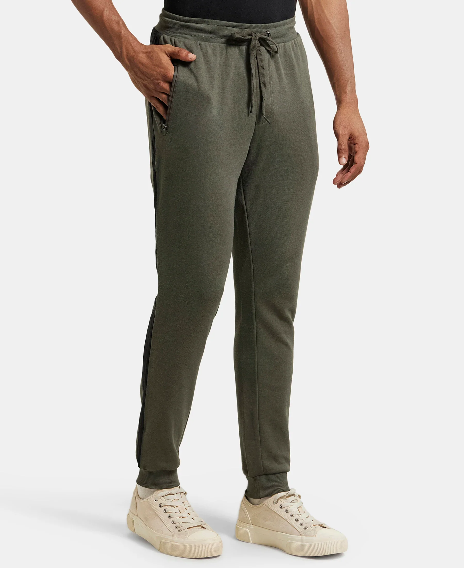 Super Combed Cotton Rich Slim Fit Jogger with Zipper Pockets - Deep Olive - Image 2