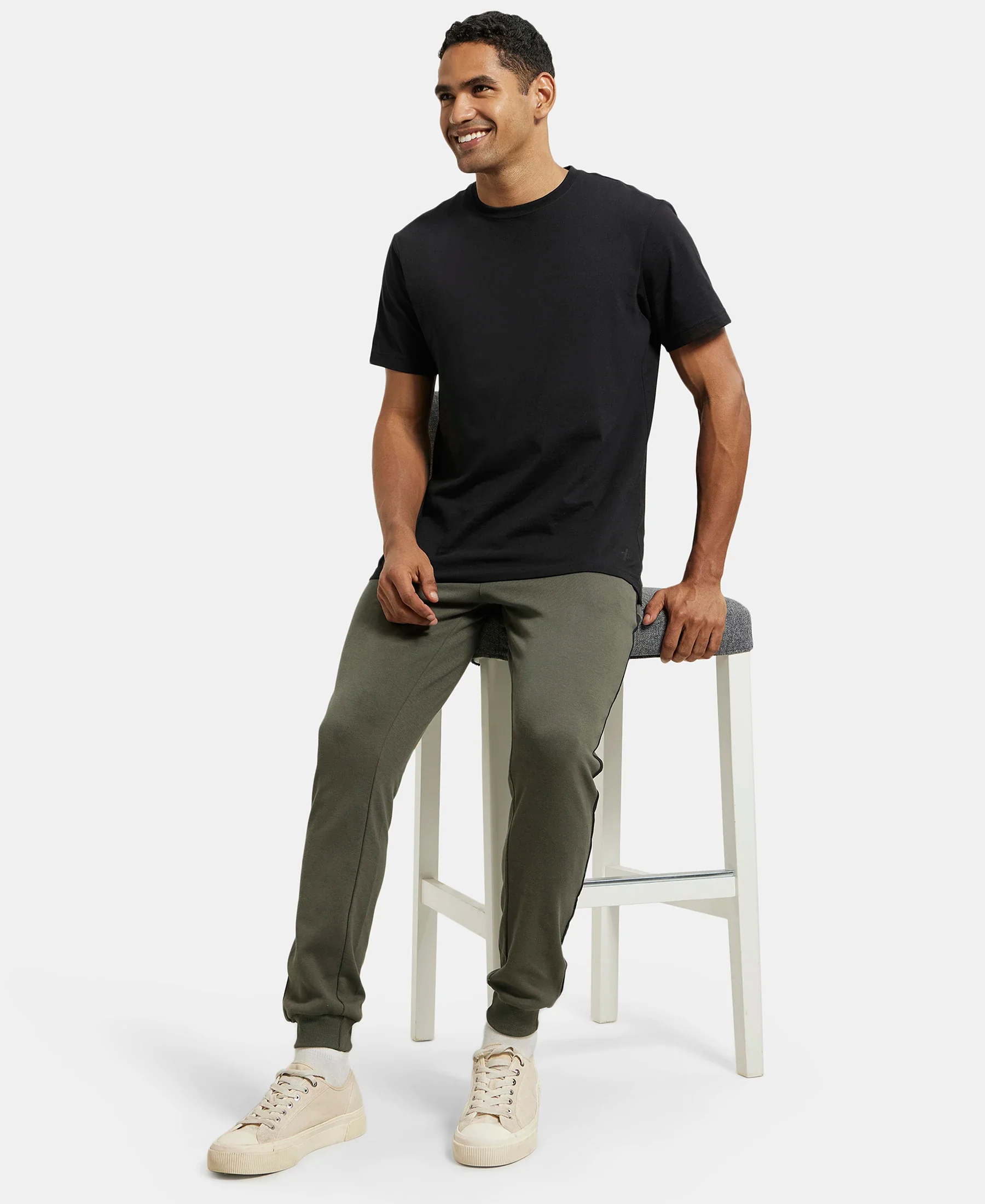 Super Combed Cotton Rich Slim Fit Jogger with Zipper Pockets - Deep Olive - Image 5