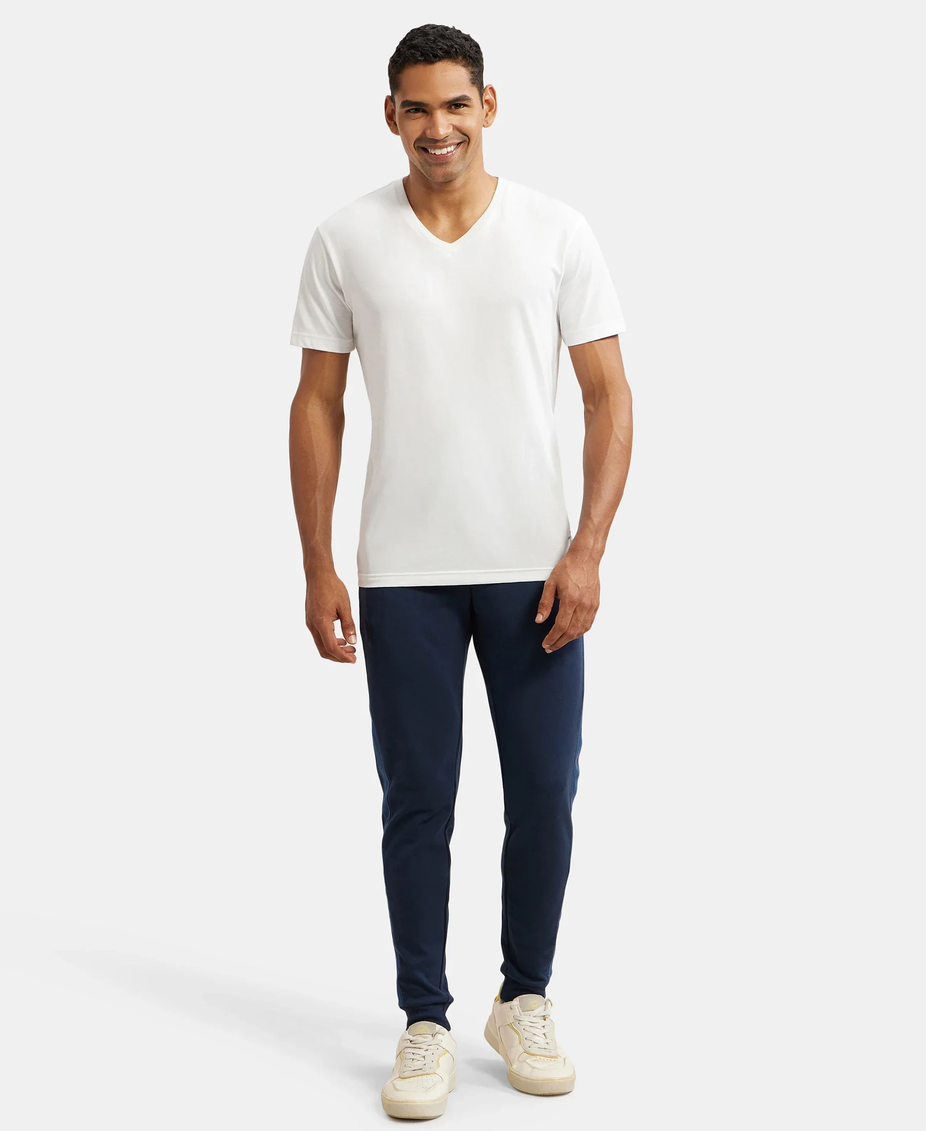 Super Combed Cotton Rich Slim Fit Jogger with Zipper Pockets - Navy - Image 4