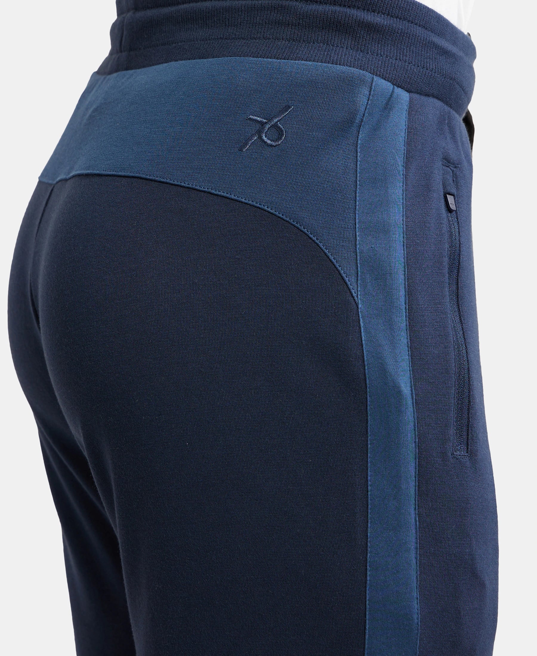 Super Combed Cotton Rich Slim Fit Jogger with Zipper Pockets - Navy - Image 7