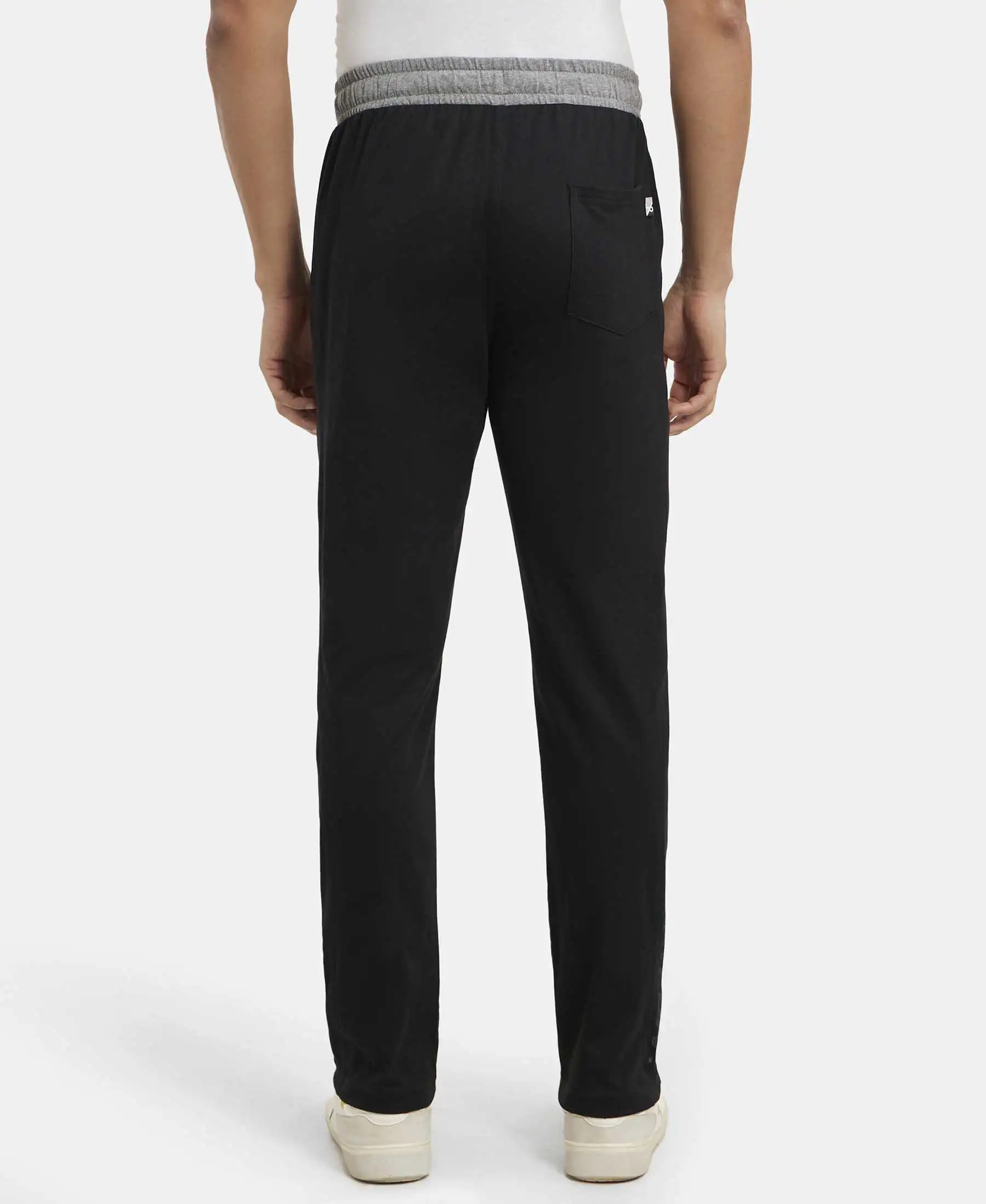 Super Combed Cotton Rich Slim Fit Trackpant with Side Zipper Pockets - Black & Grey Melange - Image 3