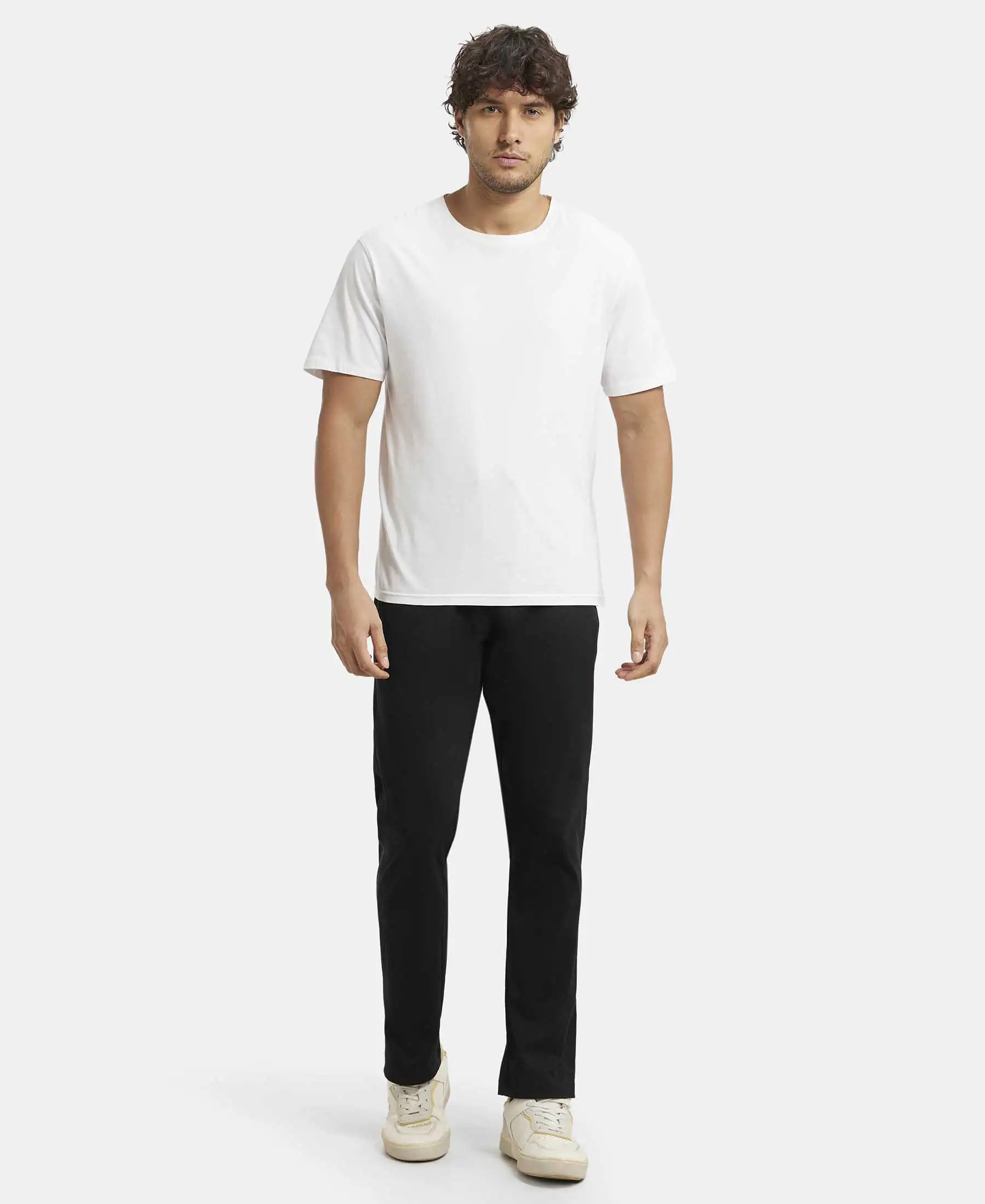 Super Combed Cotton Rich Slim Fit Trackpant with Side Zipper Pockets - Black & Grey Melange - Image 4