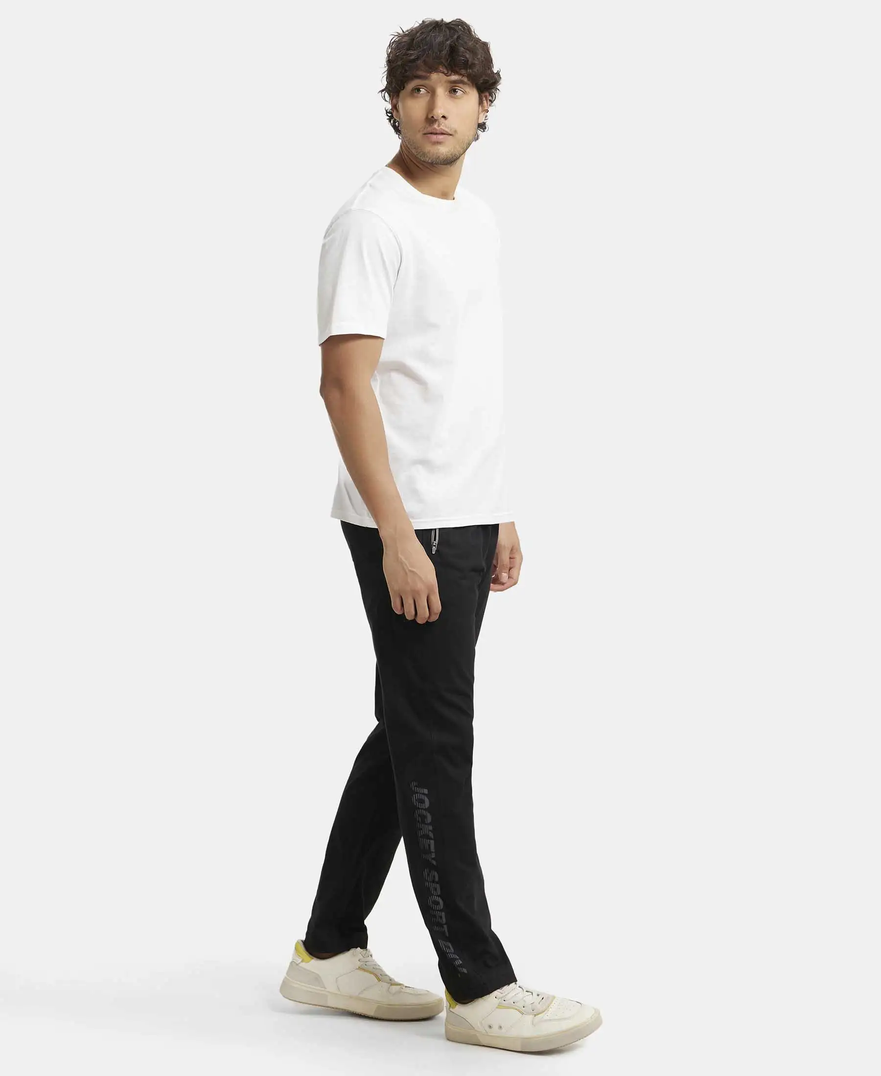 Super Combed Cotton Rich Slim Fit Trackpant with Side Zipper Pockets - Black & Grey Melange - Image 6