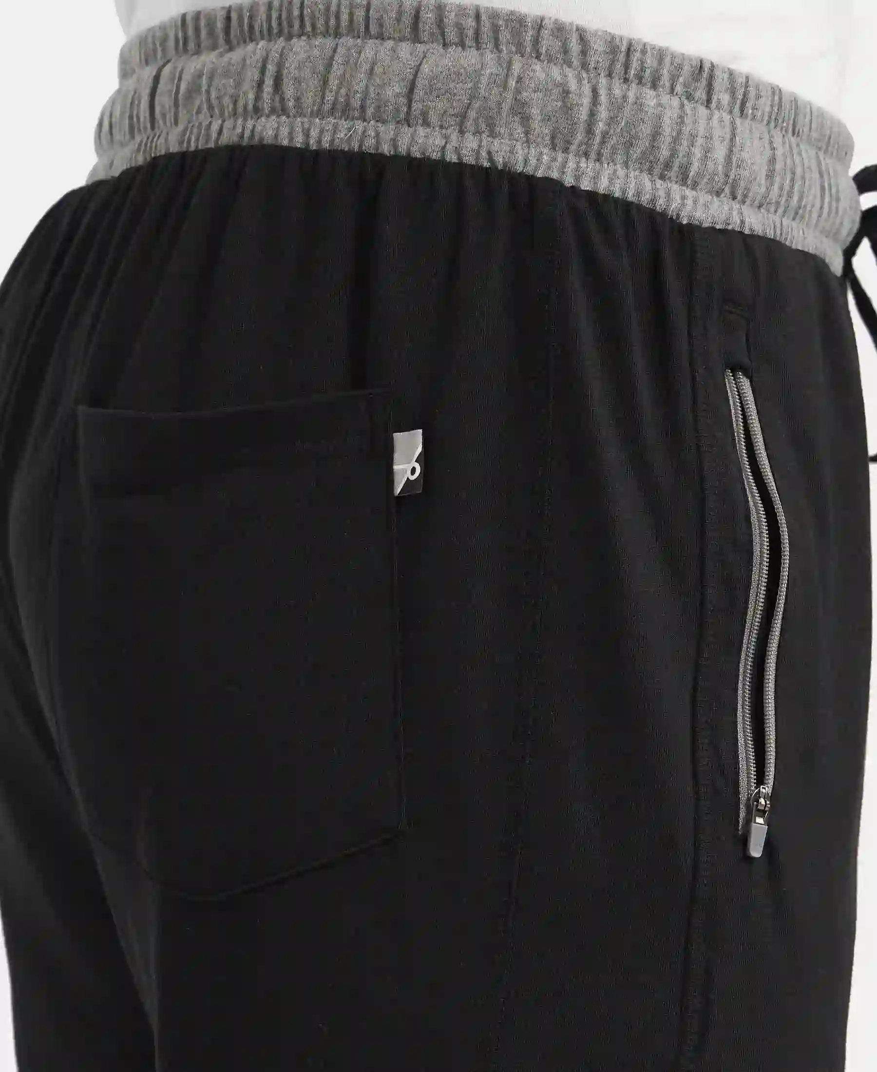 Super Combed Cotton Rich Slim Fit Trackpant with Side Zipper Pockets - Black & Grey Melange - Image 7