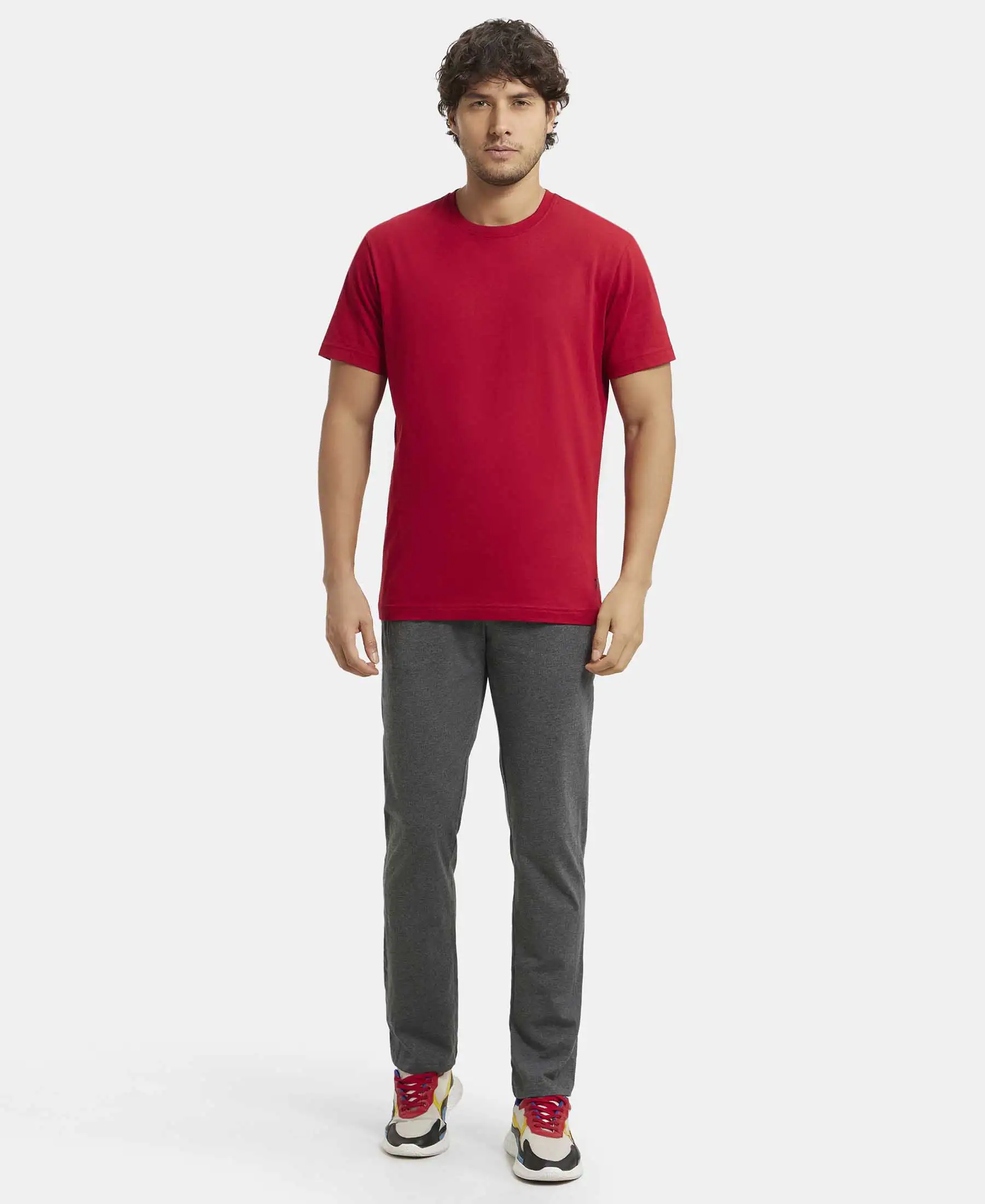 Super Combed Cotton Rich Slim Fit Trackpant with Side Zipper Pockets - Charcoal Melange & Black - Image 4