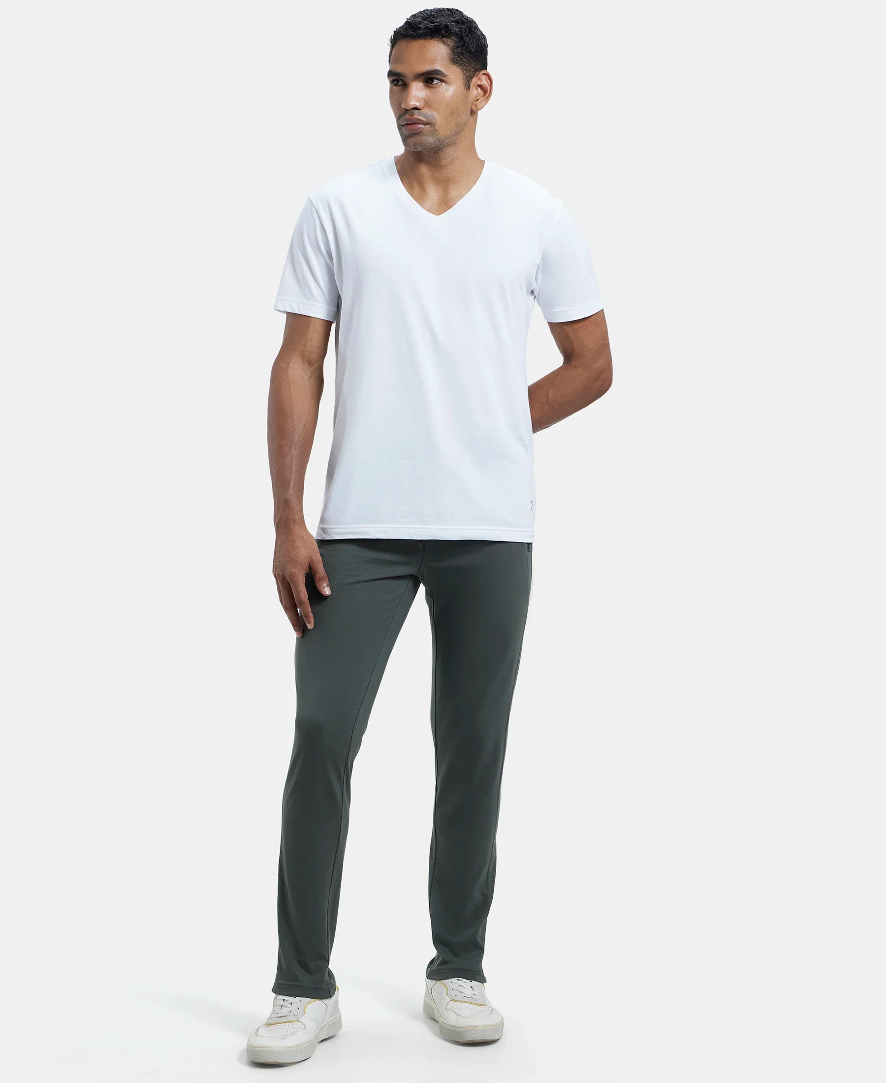Super Combed Cotton Rich Slim Fit Trackpant with Side Zipper Pockets - Deep Olive - Image 6