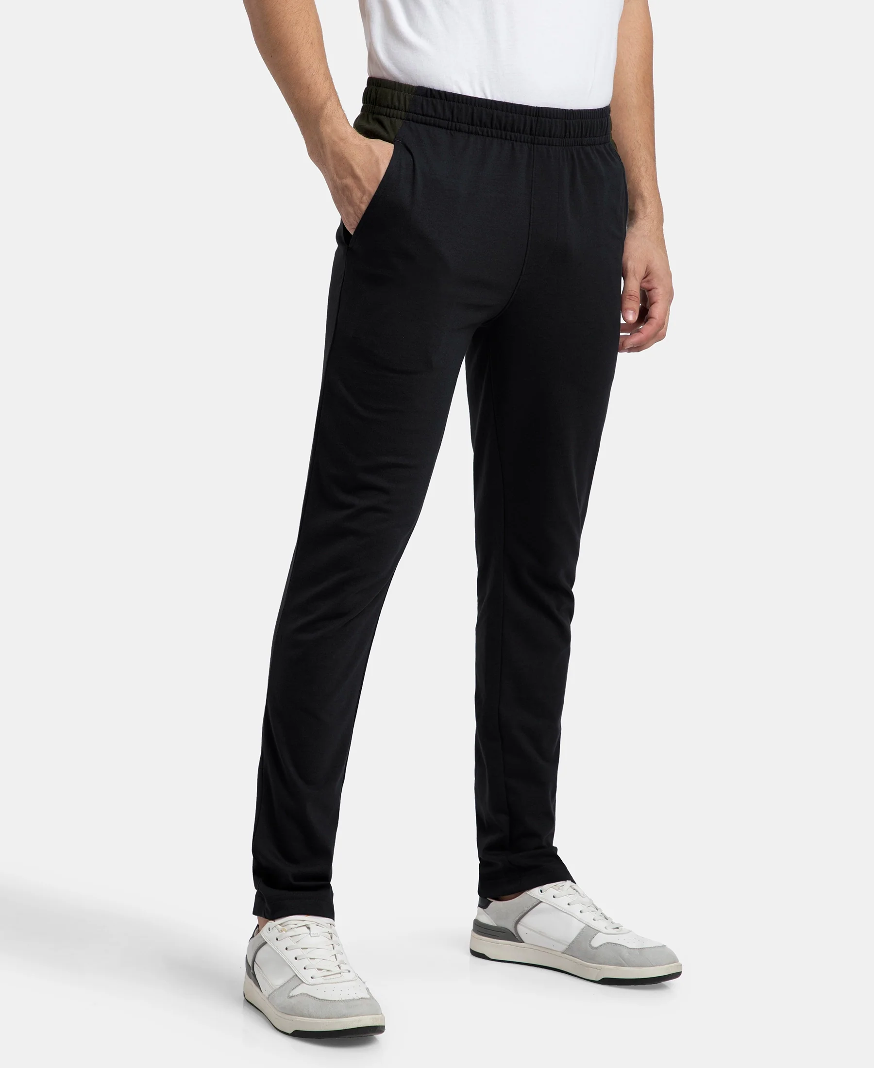 Super Combed Cotton Rich Slim Fit Trackpant with Zipper Media Pocket - Black - Image 2